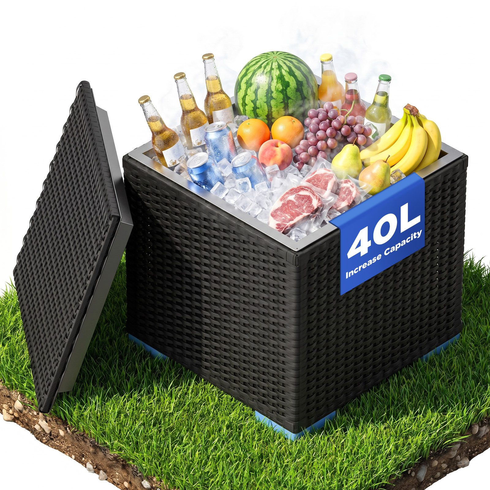 Huracan Gartentisch Cool Bar mit Kühlbox,Getränkekühler Cocktailtisch & Beistelltisch, (Wetterfest Outdoor Getränketisch mit Eisbox Kühlfunktion), Ø40 cm für Garten Terrasse Balkon Pool BBQ Camping