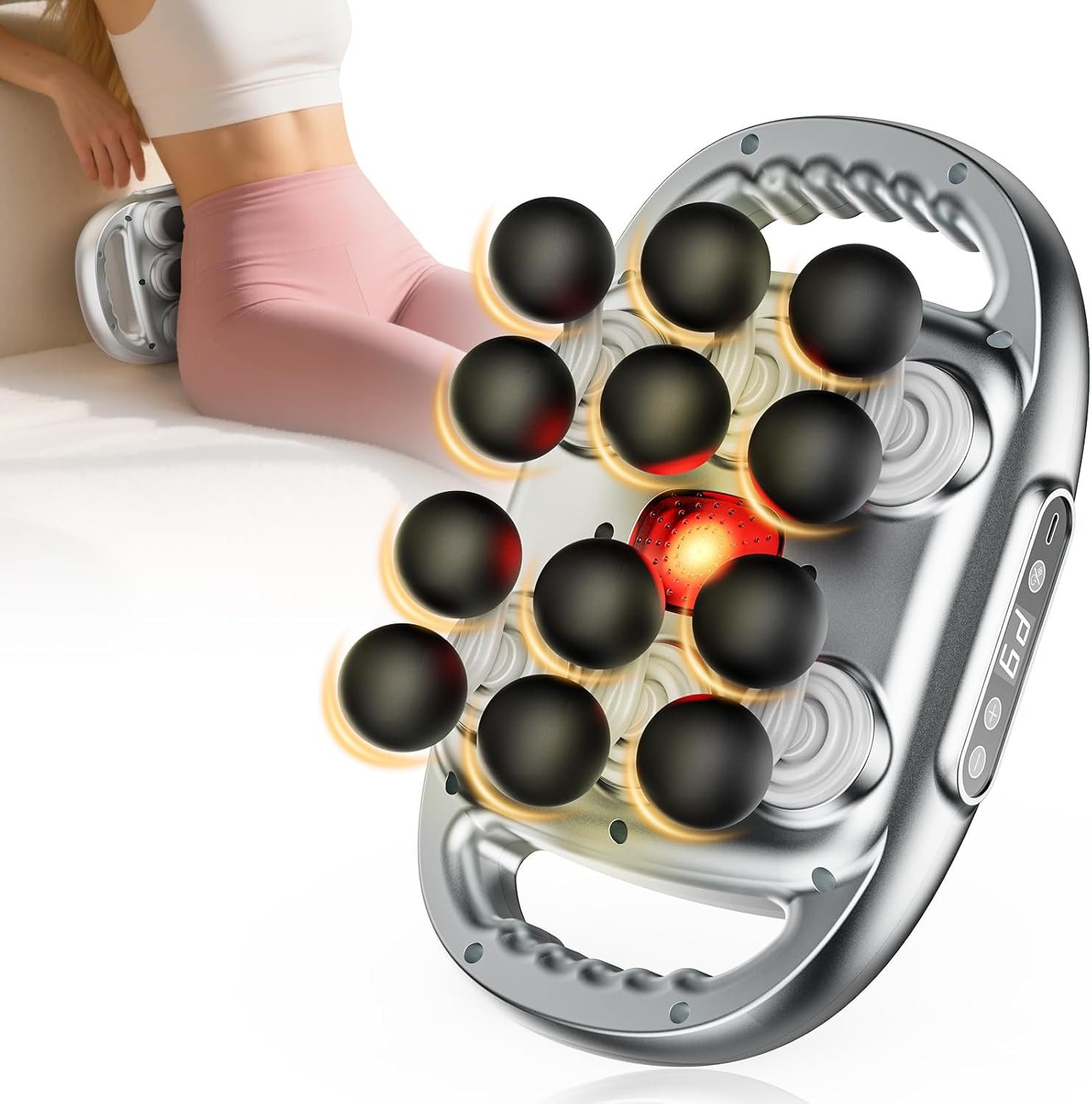 Forrlite Massagegerät Massagegerät, 2-in-1-Nacken-Schulter-Rücken-Massagegerät, mit 12 Massageköpfen, Muskelmassagegerät mit 9 Intensitätsstufen, elektrische Massagepistole