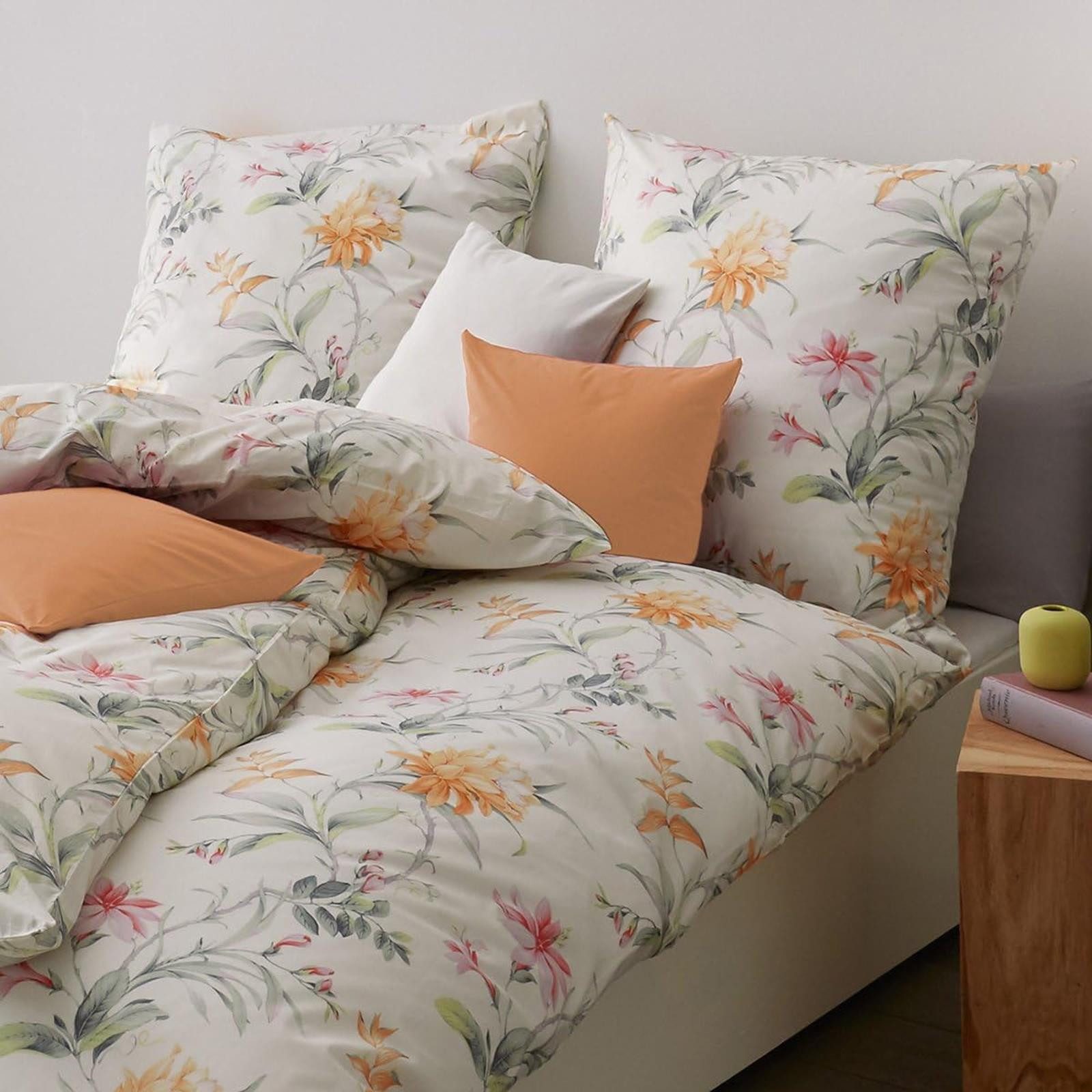 Estella Bettwäsche Estella Interlock Jersey Bettwäsche 6155-360 Blumen Orange 135x200, 2 teilig