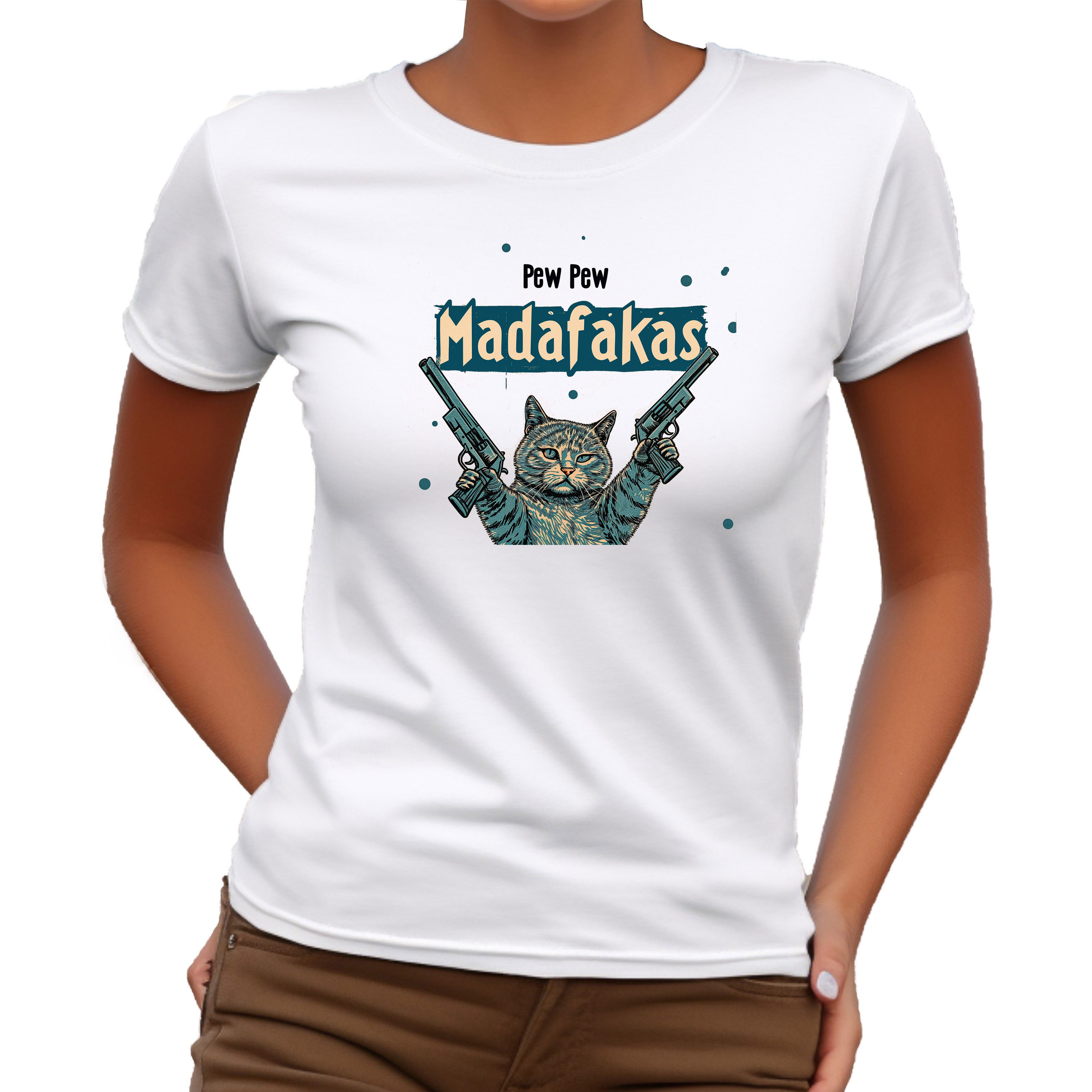 T-Shirt Damen Cat Katze Love Sommer Summer Unifarben