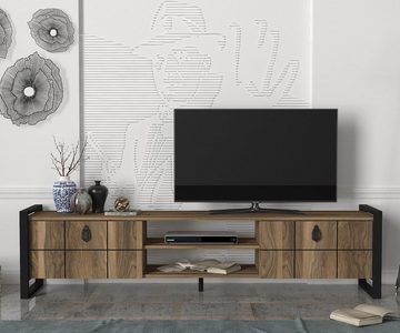moebel17 Lowboard TV Lowboard Lost mit Metallfüße Walnuss, modernes TV Lowboard mit viel Stauraum, Dieses TV Board bietet auch Platz für größere Fernseher, Metallfüße sorgen für mehr Stabilität