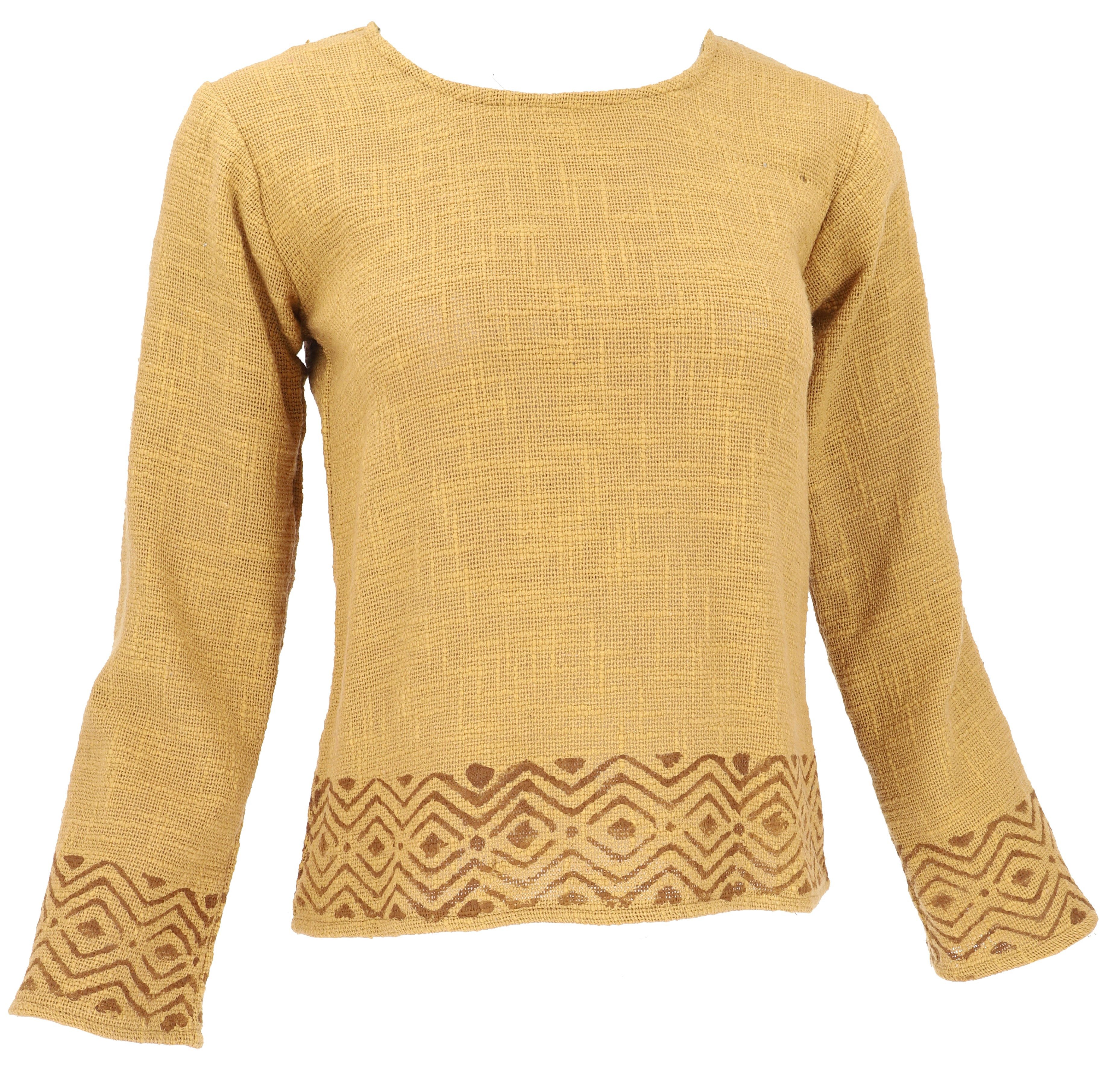 Guru-Shop Longsleeve Natürliches Shirt mit handgefertigtem Druck -.. alternative Bekleidung