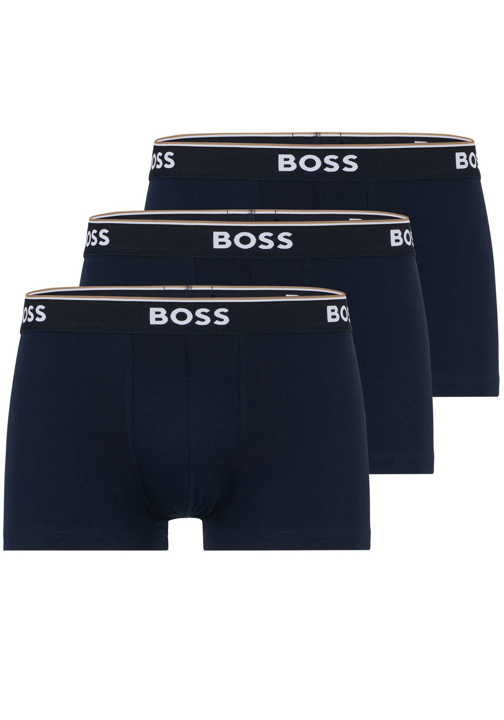 BOSS Boxer Trunk 3P (Packung, 3er-Pack) mit farblich passendem Webbund Dunkelblau