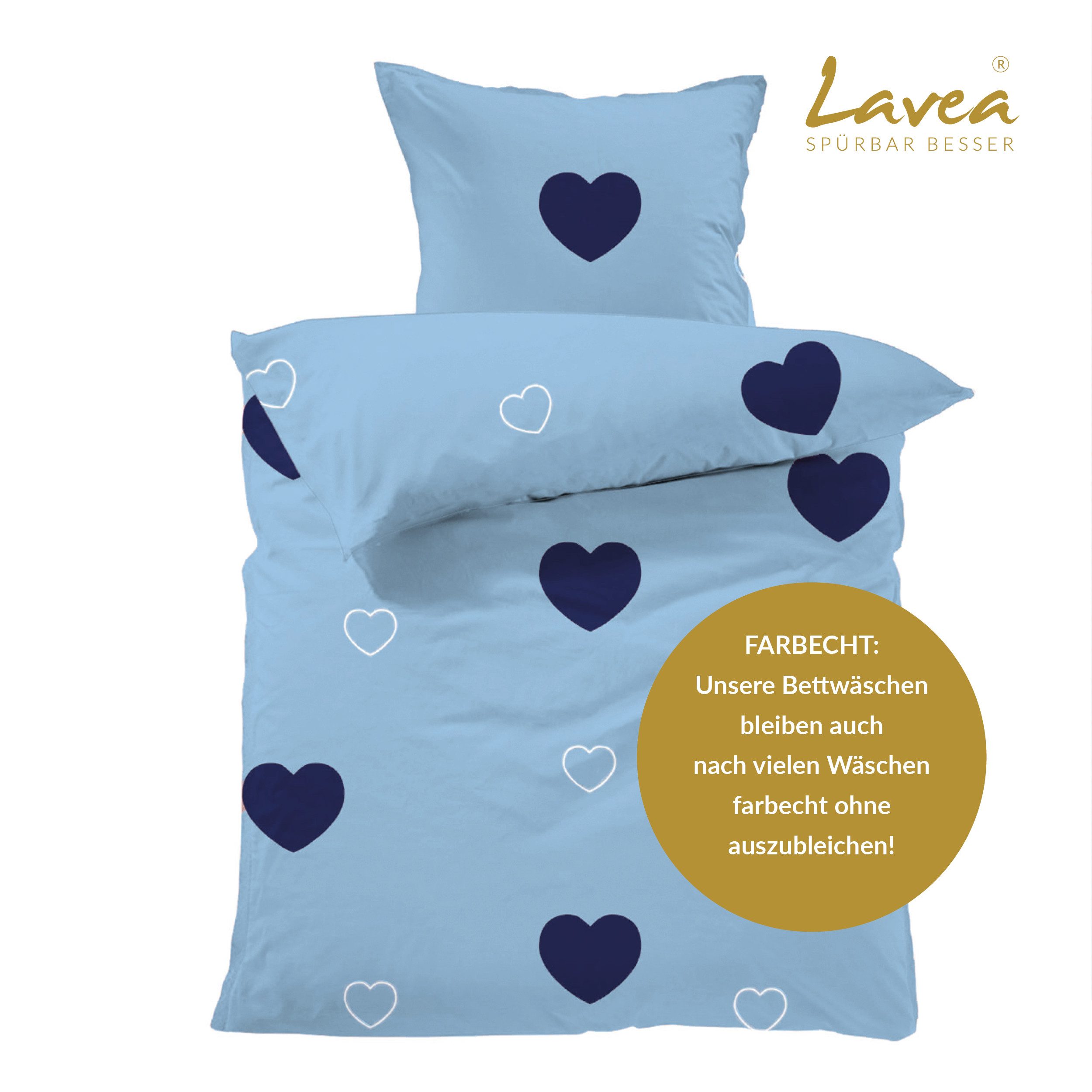 Lavea Kinderbettwäsche Bettwäsche Kinder Herzen Set, mit Reißverschluss, mit Herzmotiv, 100% Baumwolle, 2 teilig, weiche Bezüge für Bettdecke und Kopfkissen – Bild 4 von 5