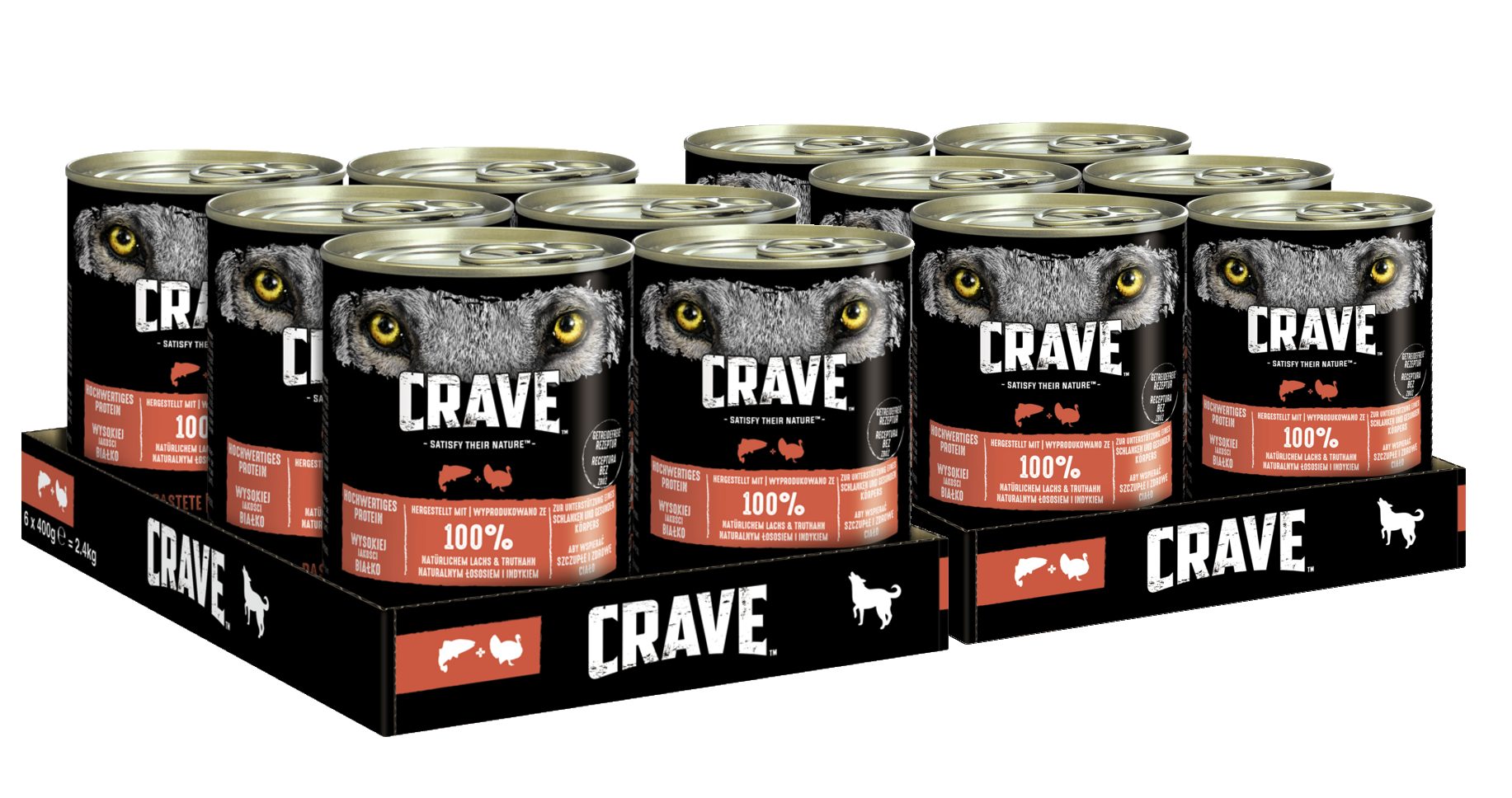 CRAVE CRAVE™ Hundefutter Nassfutter Dose mit Lachs & Truthahn 2 x 6 x 400g, für: Hund