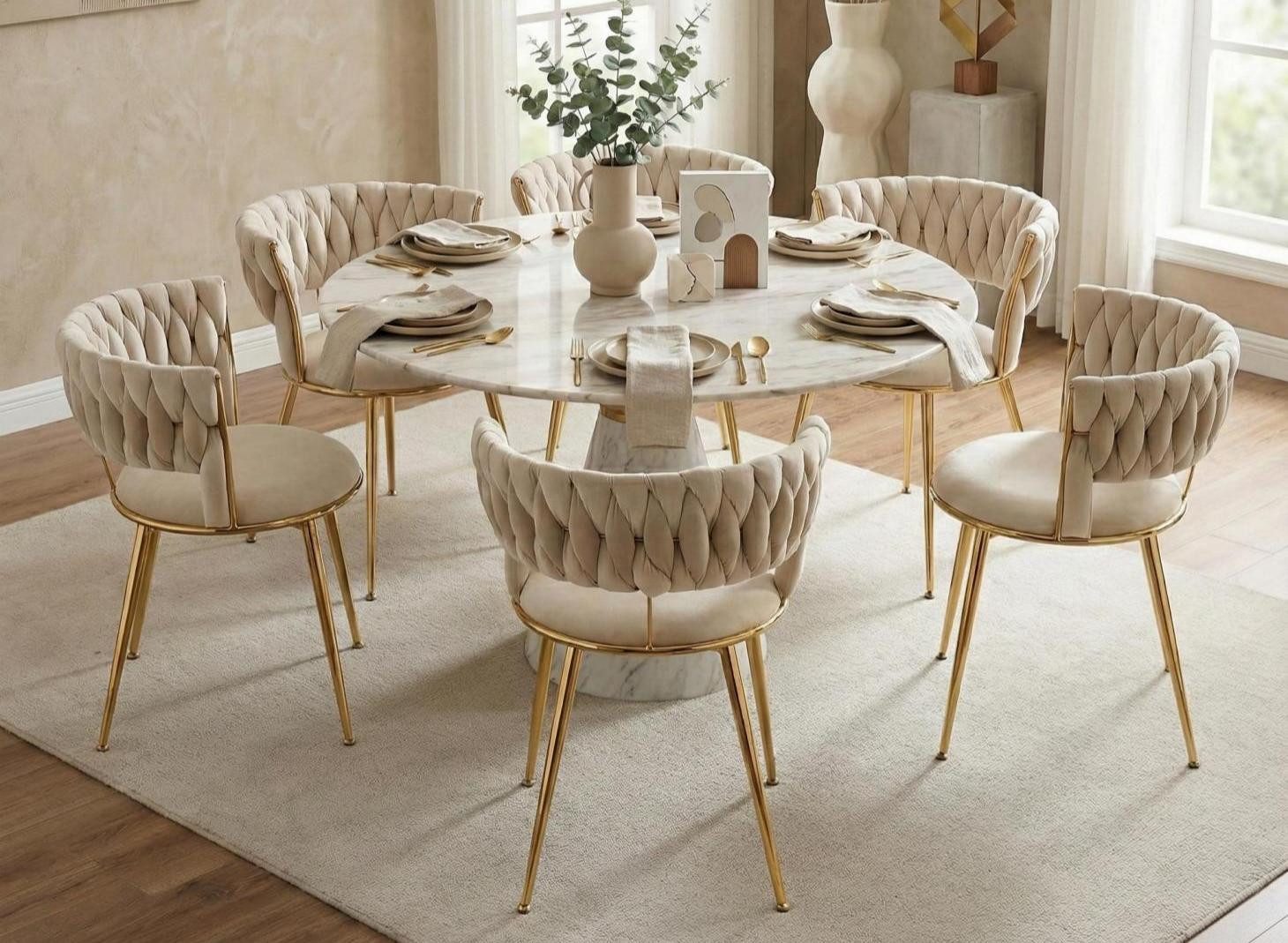 LVHOM Esszimmerstuhl Luxuriöse Samt-Stühle 2er-/4er-/6er-Set mit Rückenlehne & Metallbeine (Goldene Stuhlbeine & Rahmen, Geflochtener Stil, mehrere Farboptionen, 6 St), für höchsten Komfort und stilvolles Design für Ihr Zuhause