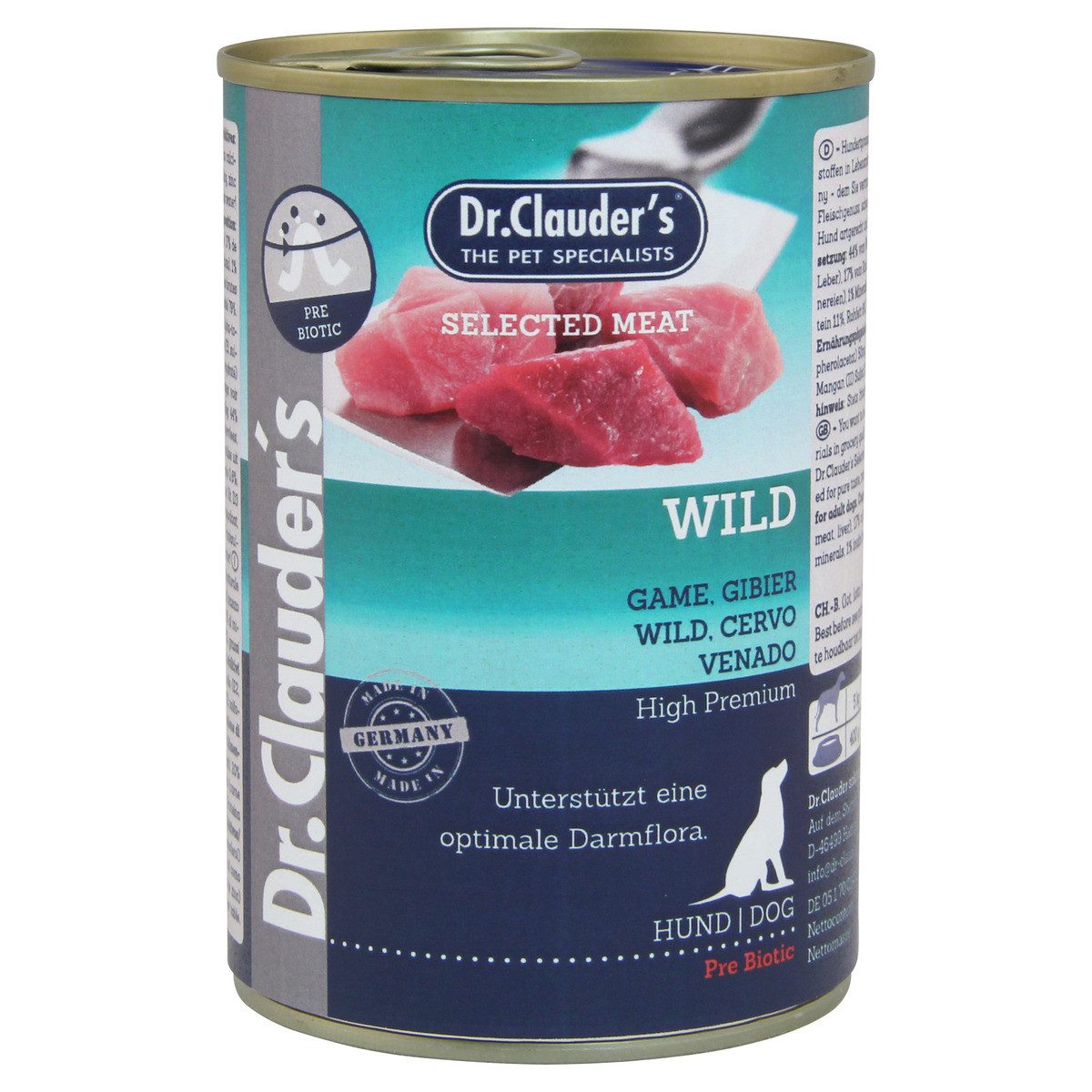 Dr. Clauder's Selected Meat mit Wild 400 g - 6 Stück, Nassfutter für: Hund