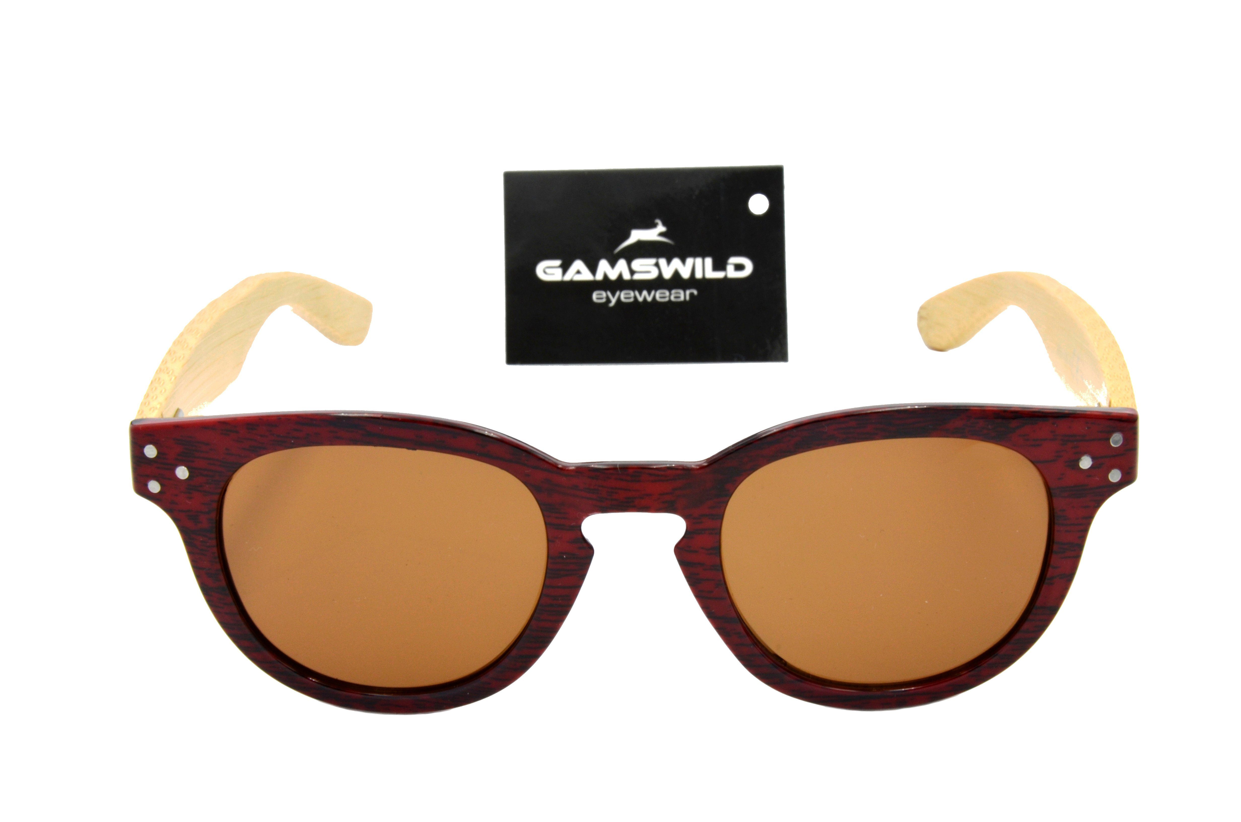 Gamswild Sonnenbrille WM1428 GAMSSTYLE Modebrille Fassung Damen, dunkelbraun rot-braun, Bambusholzbügel/ blau, Holzoptik