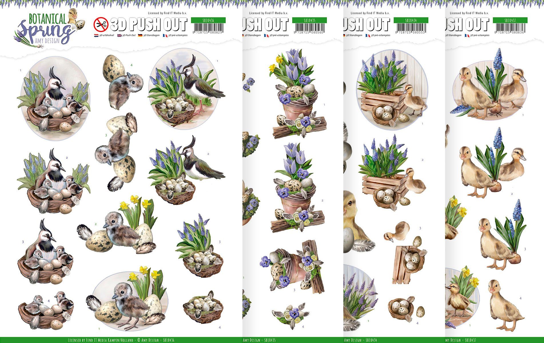 FINDit Motivpapier Botanical Spring, 4 Blatt, A4 Format | Papier
