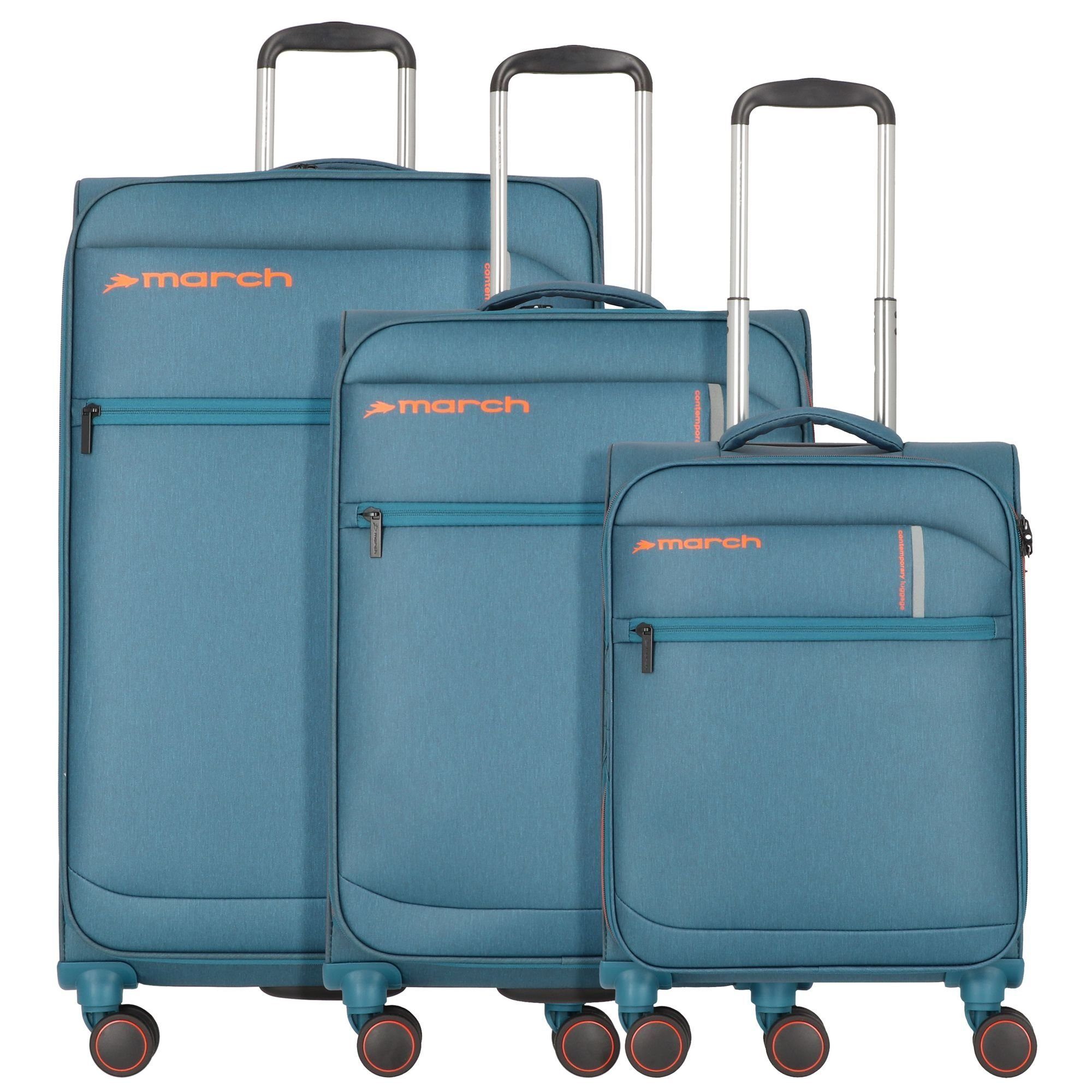 March15 Trading Trolleyset Silhouette, 4 Rollen, (3-teilig, 3 tlg), Polyester ocean bluegreen