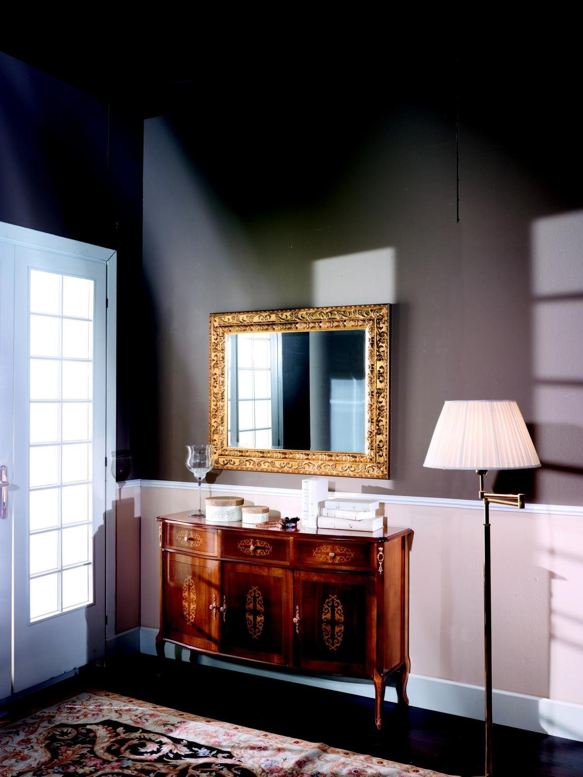 Möbel Stil Set Luxus Kommode mit Wohnzimmer-Set Italienische Holz Spiegel JVmoebel Barock Möbel 2tlg