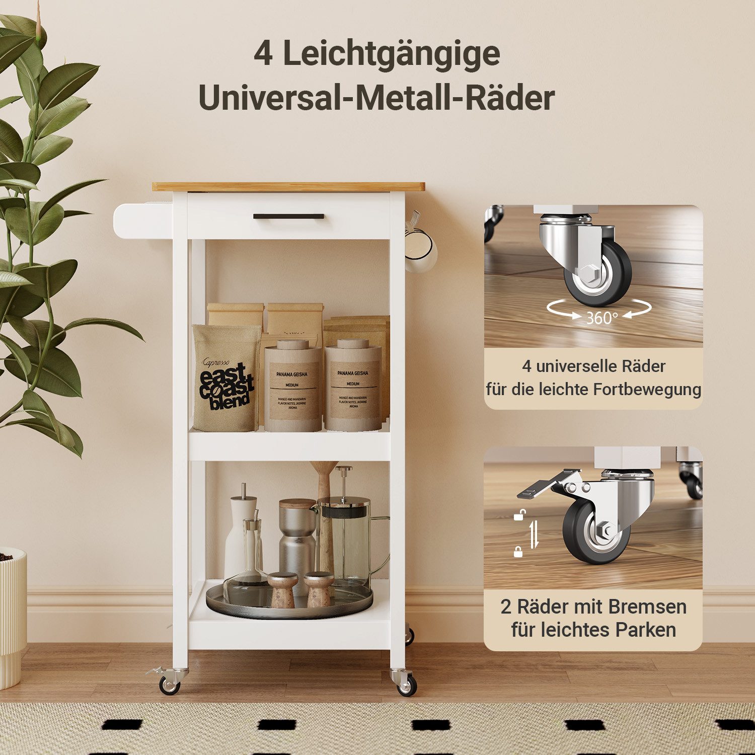 Bealife Küchenwagen auf Rollen mit Schublade, günstig online kaufen