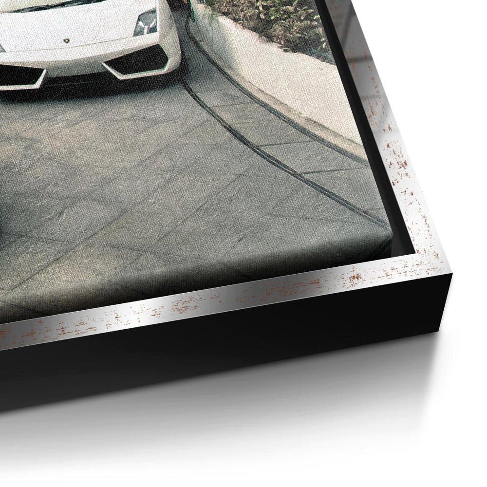 Bild Traumvilla Wandbild Mindset DOTCOMCANVAS® - Autos goldener & Rahmen Leinwandbild, Premium Lifestyle