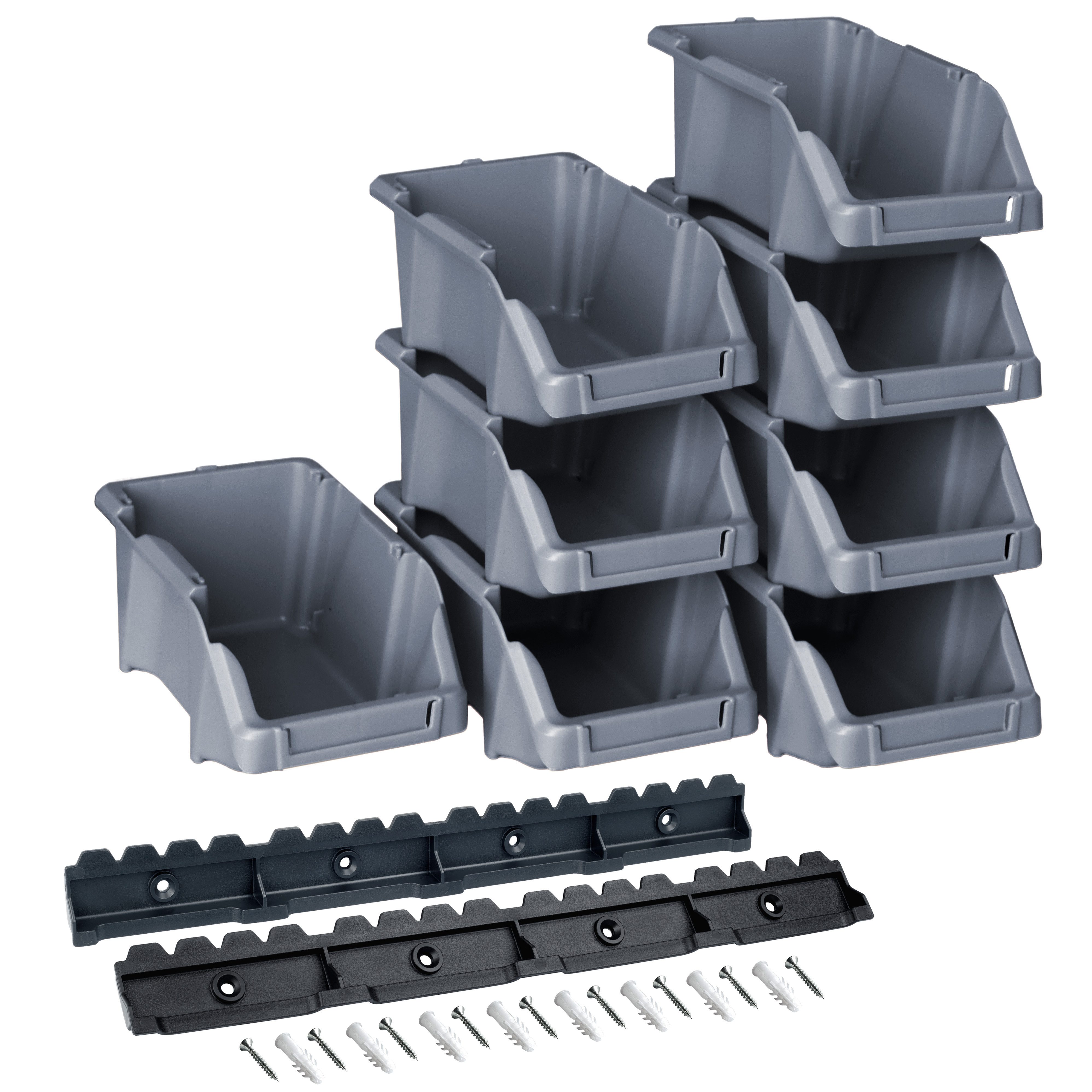 YPC Stapelbox Stapelboxen-Set - 8 Stück, 16x9x7cm, mit Wandhalterung (8 Stapelboxen 16x9x7cm, 2 Wandhalterungen, Schrauben und Dübeln), übersichtlich, flexibel, praktisch, robust, modern