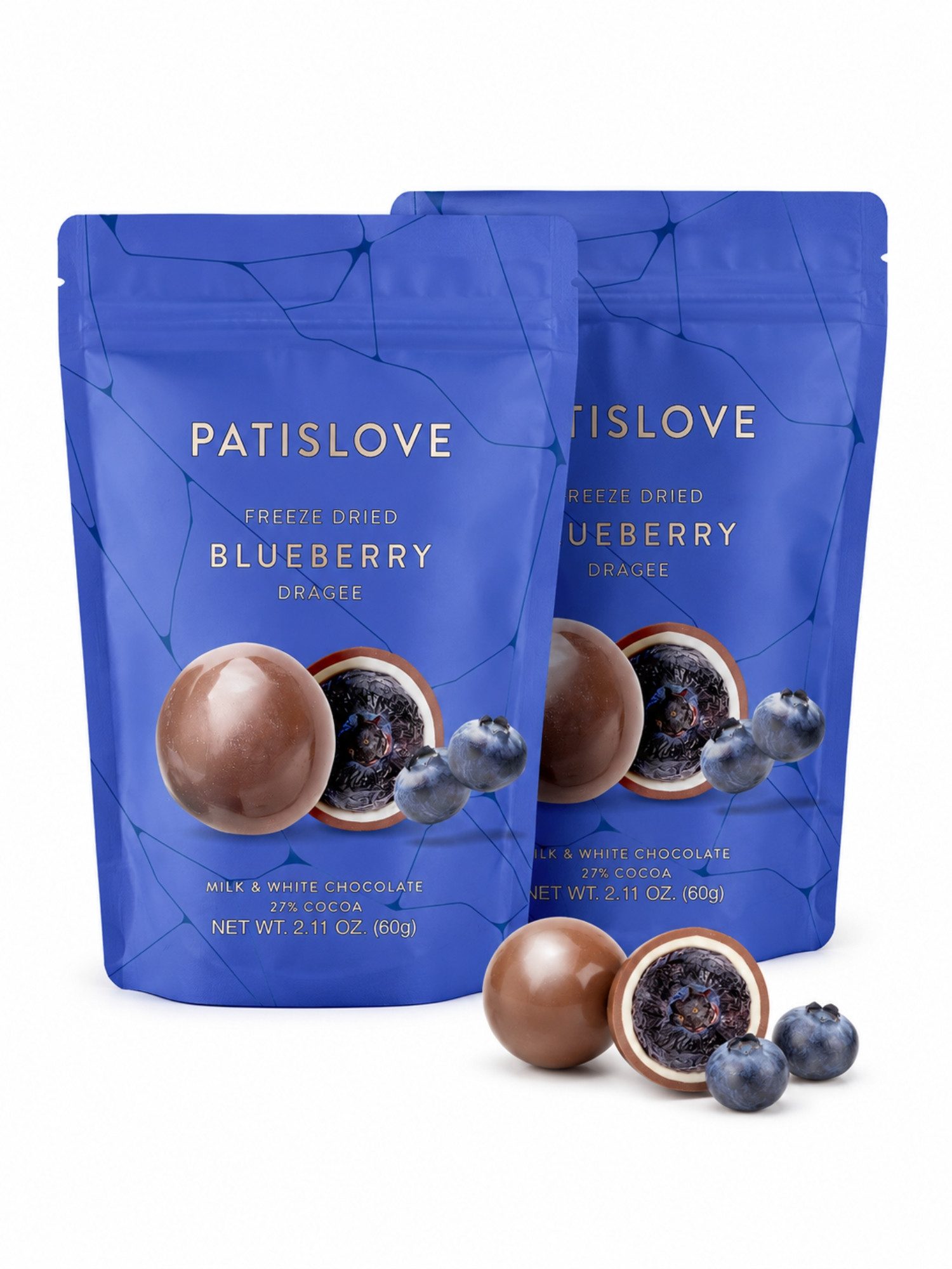 PATISLOVE Schokolade Patislove Heidelbeer Dragee Gefriergetrocknet in Schweizer Schokolade, Ohne künstliche Farbstoffe, 100% echte Frucht.