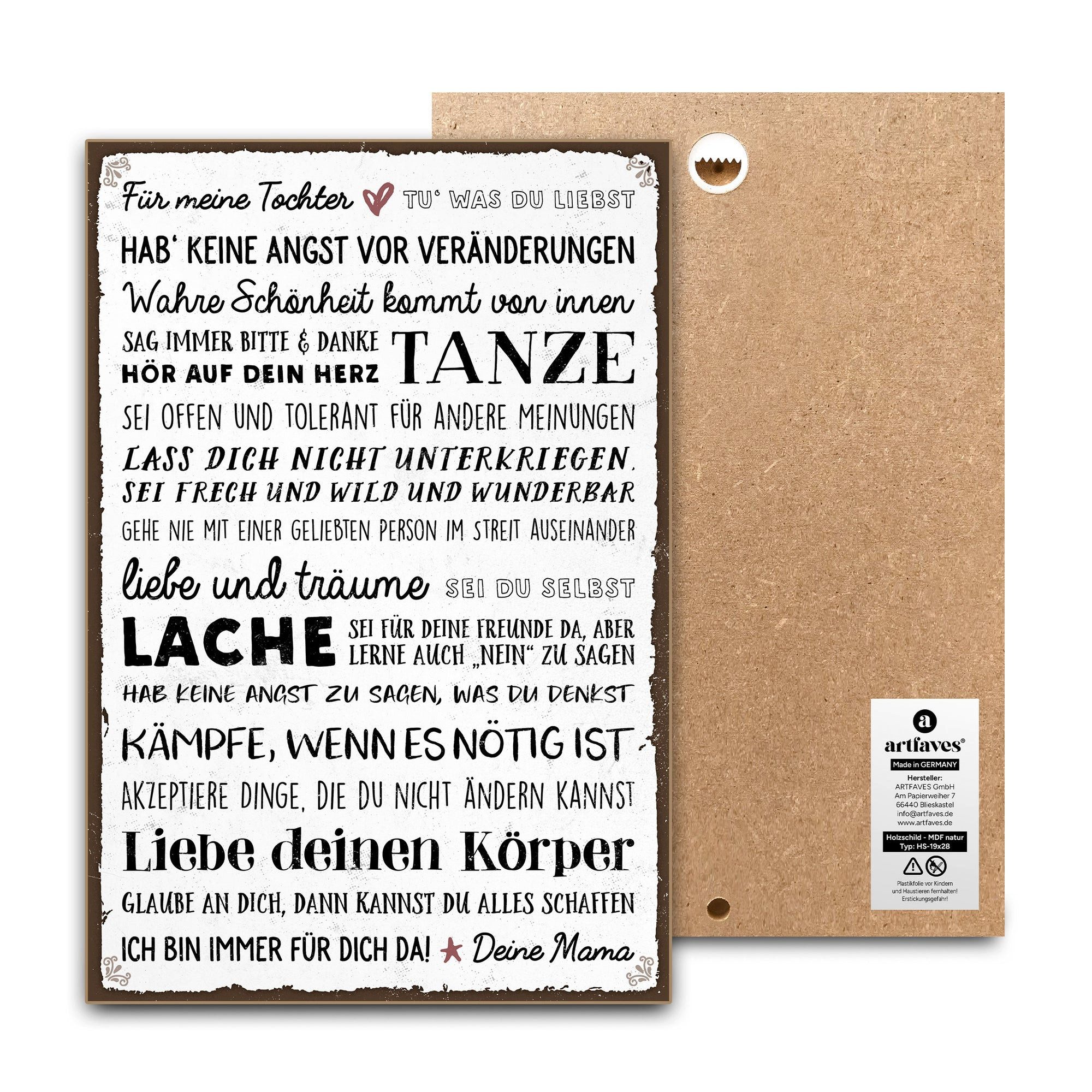 ARTFAVES Holzbild Schild mit Spruch - Für meine TOCHTER - Liebe, Mama, Mutter, Kind