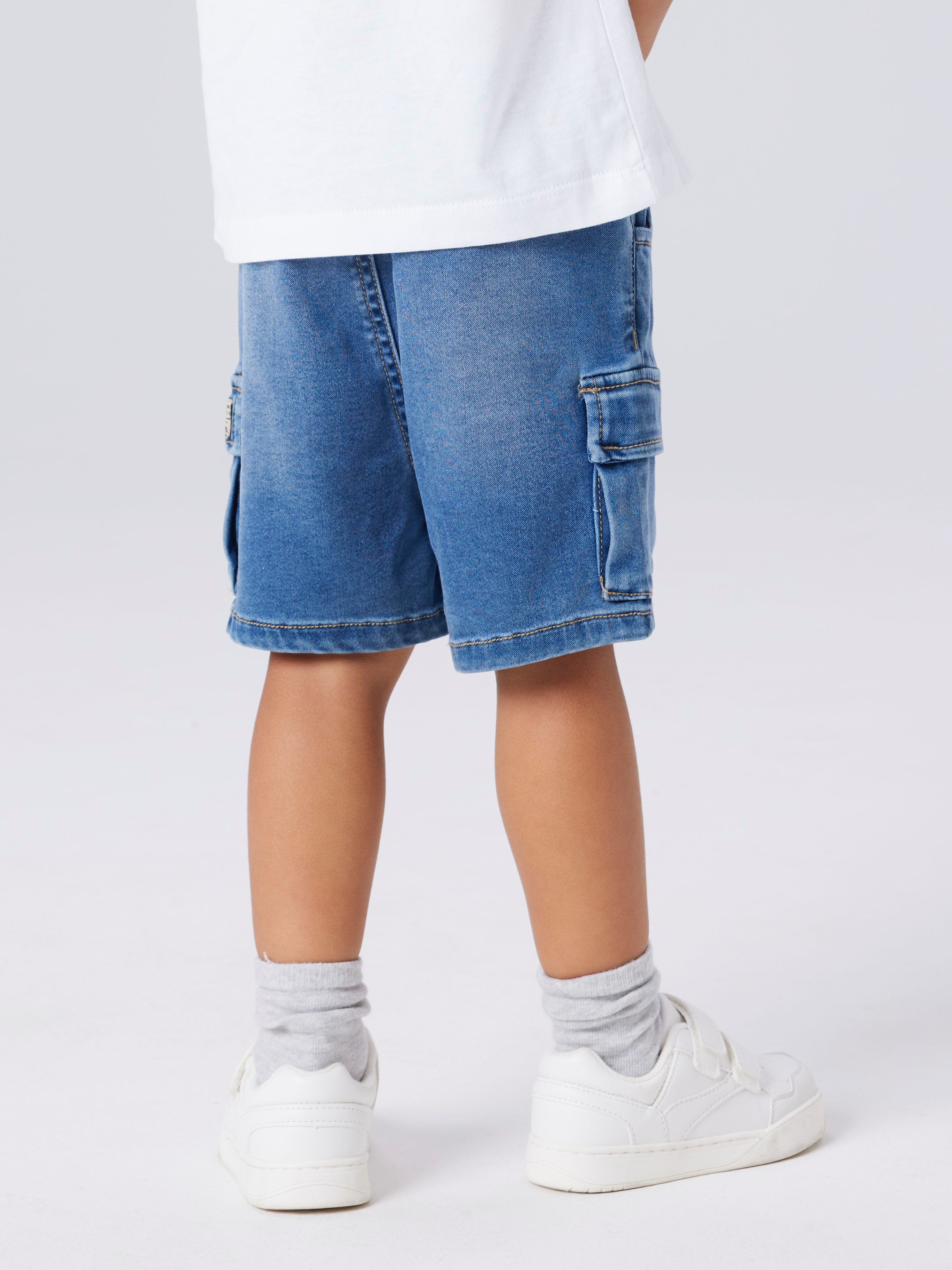 Name It Cargoshorts coole Jeansshorts NMMBEN BAGGY DNM L SHORTS 8610-TO NOOS (Cargotaschen, Baggy Fit, verstellbarer Bund, elastisches Bündchen) Denim Materialmix mit Stretch