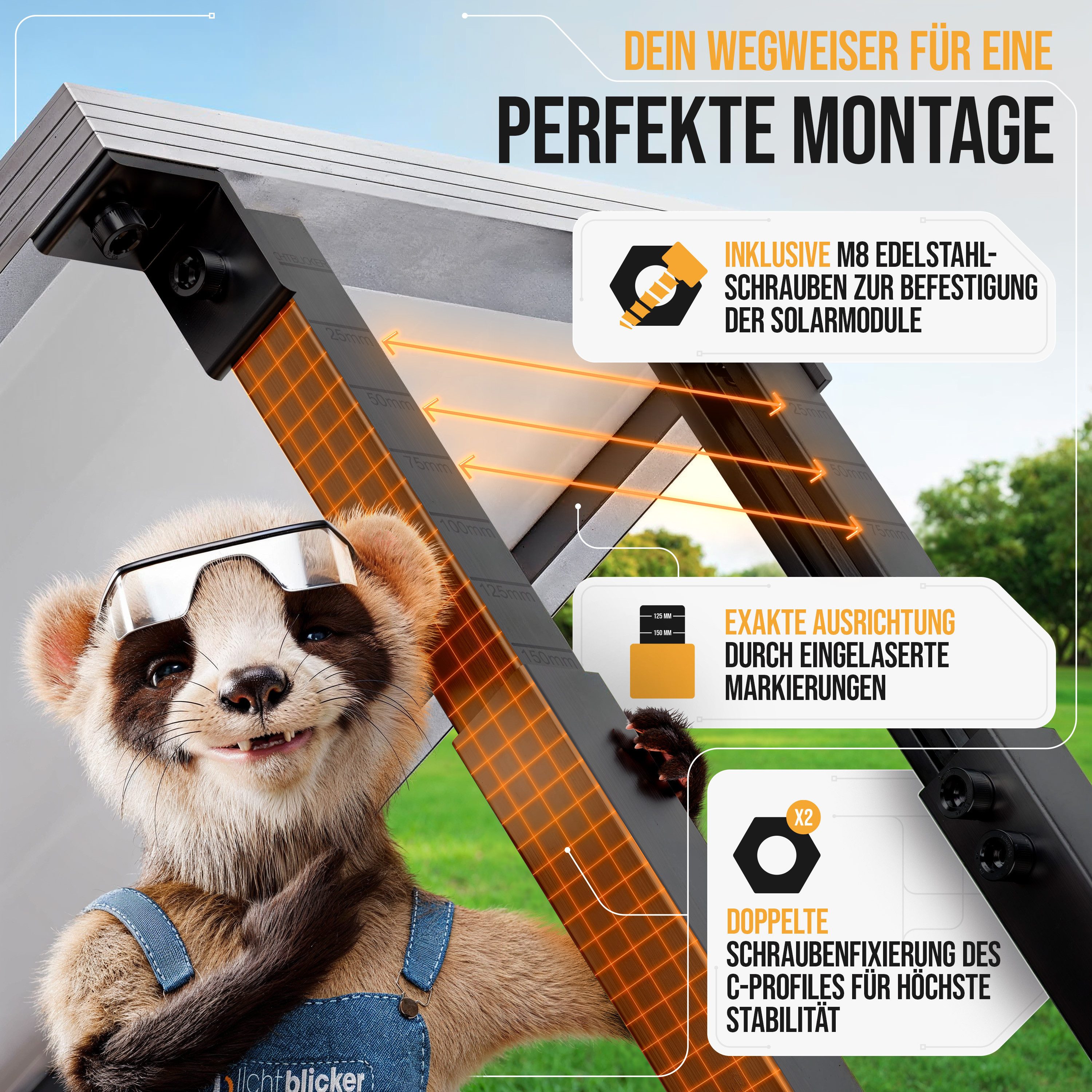 Lichtblicker Solarmodul-Halterung Balkonkraftwerk Halterung für 2x Solarmodule. Wand, Balkon, Flachdach, (verstellbar von 42 bis 70 cm, geeignet für Balkon, Wan – Bild 5 von 5