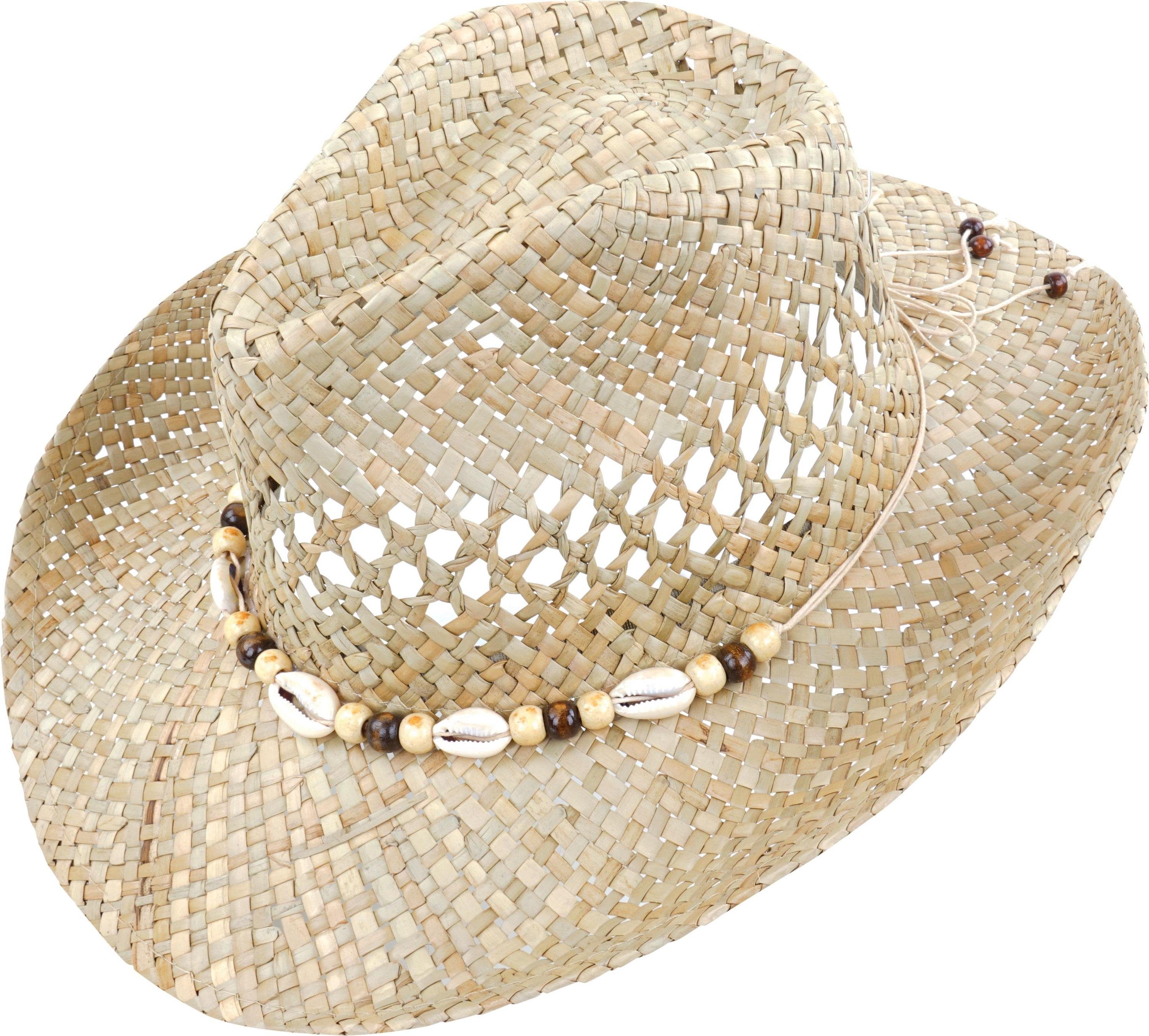 Conner Strohhut Westernhut - Raffiahut Mit Verstecktem Fach & Metall-Dekor