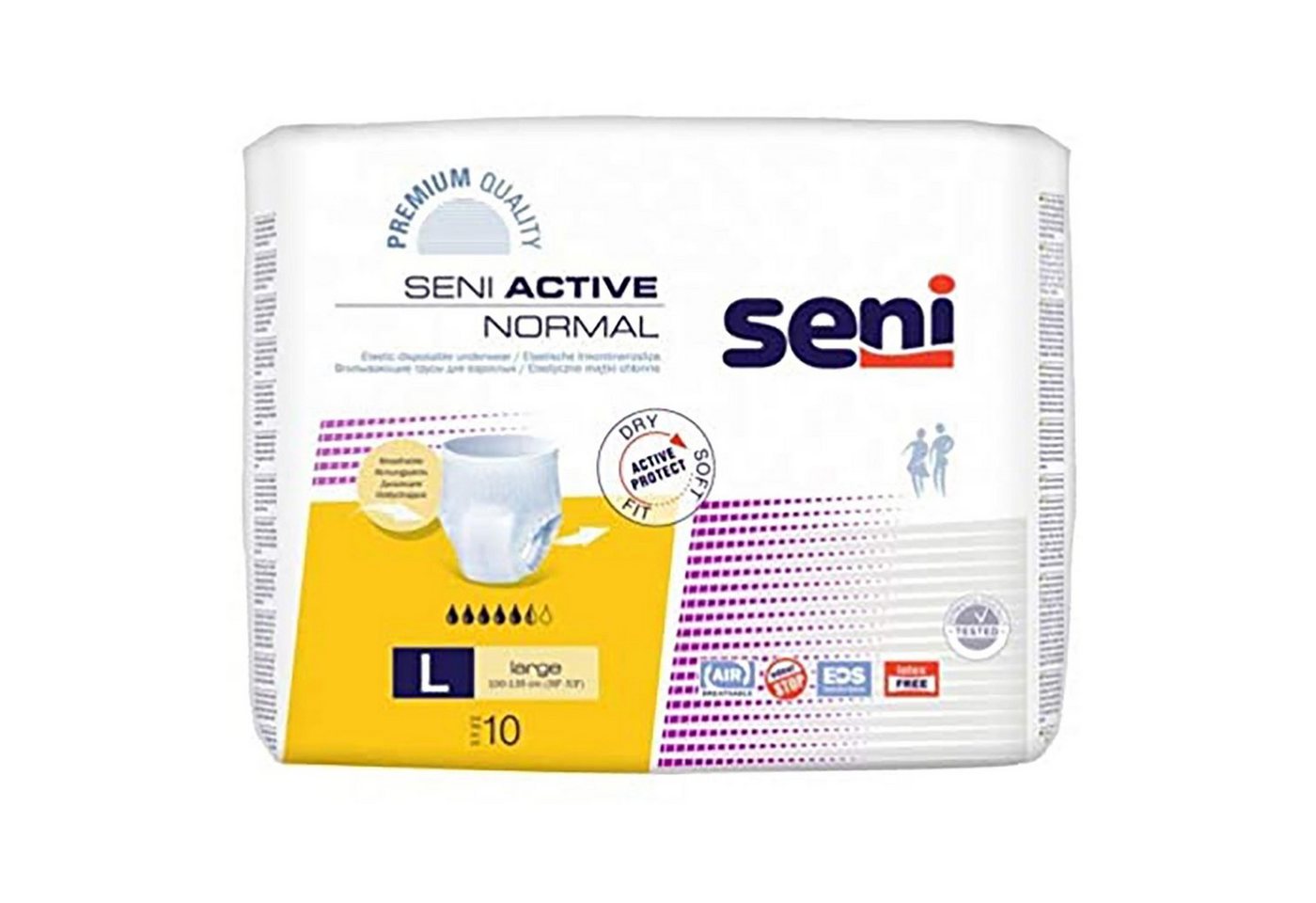 seni Inkontinenzboxer SENI Active Normal Inkontinenzpants L 8 x 10 Stück (Multipack, 80-St., 8 Packungen à 10 Stück, Gesamtmenge: 80 Stück) Atmungsaktiv, latexfrei, Nässeindikator, wie Unterwäsche anziehbar