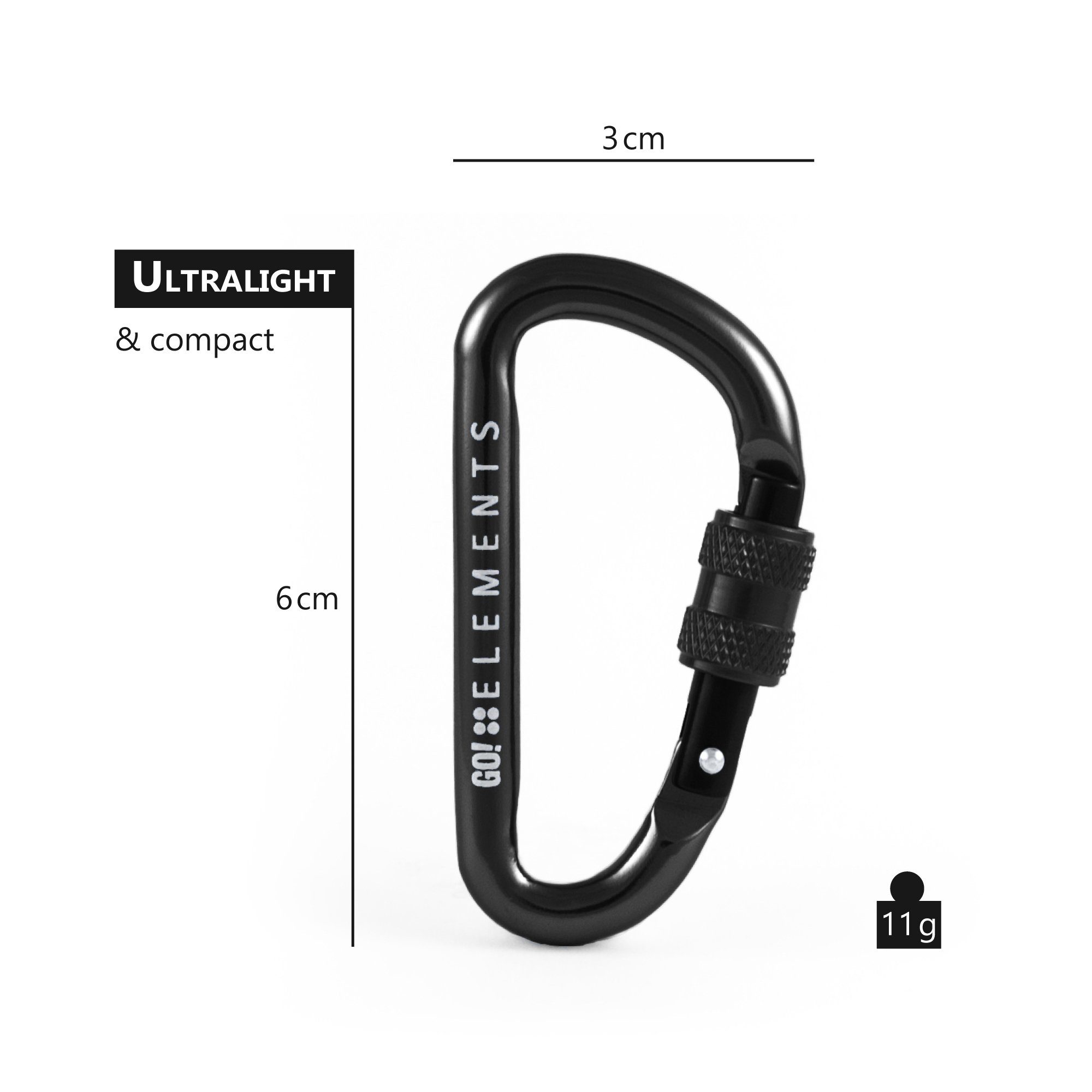GO!elements Karabiner Micro 6, (2Stück), Schlüsselanhänger Mini Karabinerhaken klein mit Schraubverschluss
