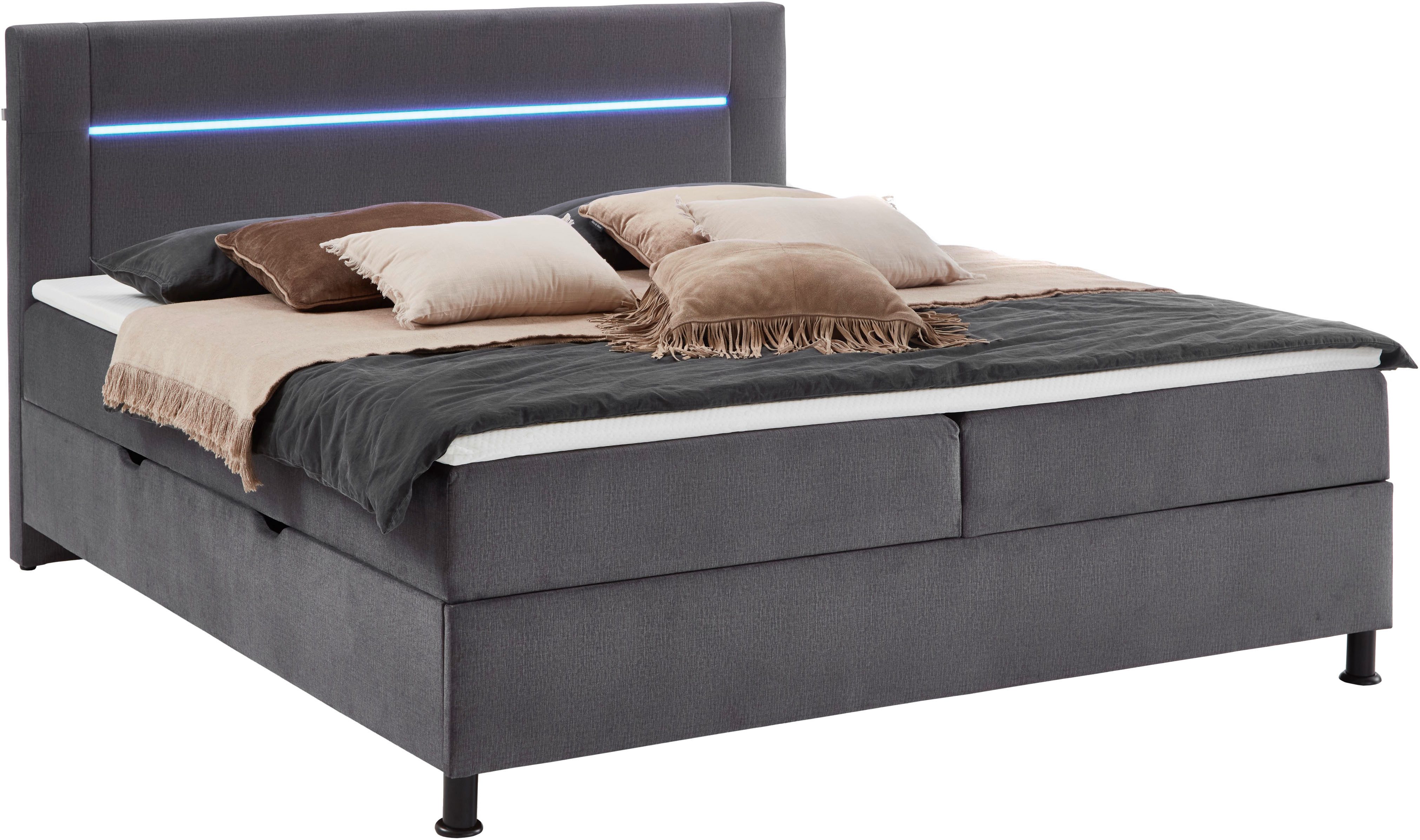 INOSIGN Boxbett Escalon LED mit Bettkasten, inkl. Topper, LED-Lichtleiste im Kopfteil, erhältlich in den Breiten 120x200cm und 180x200cm