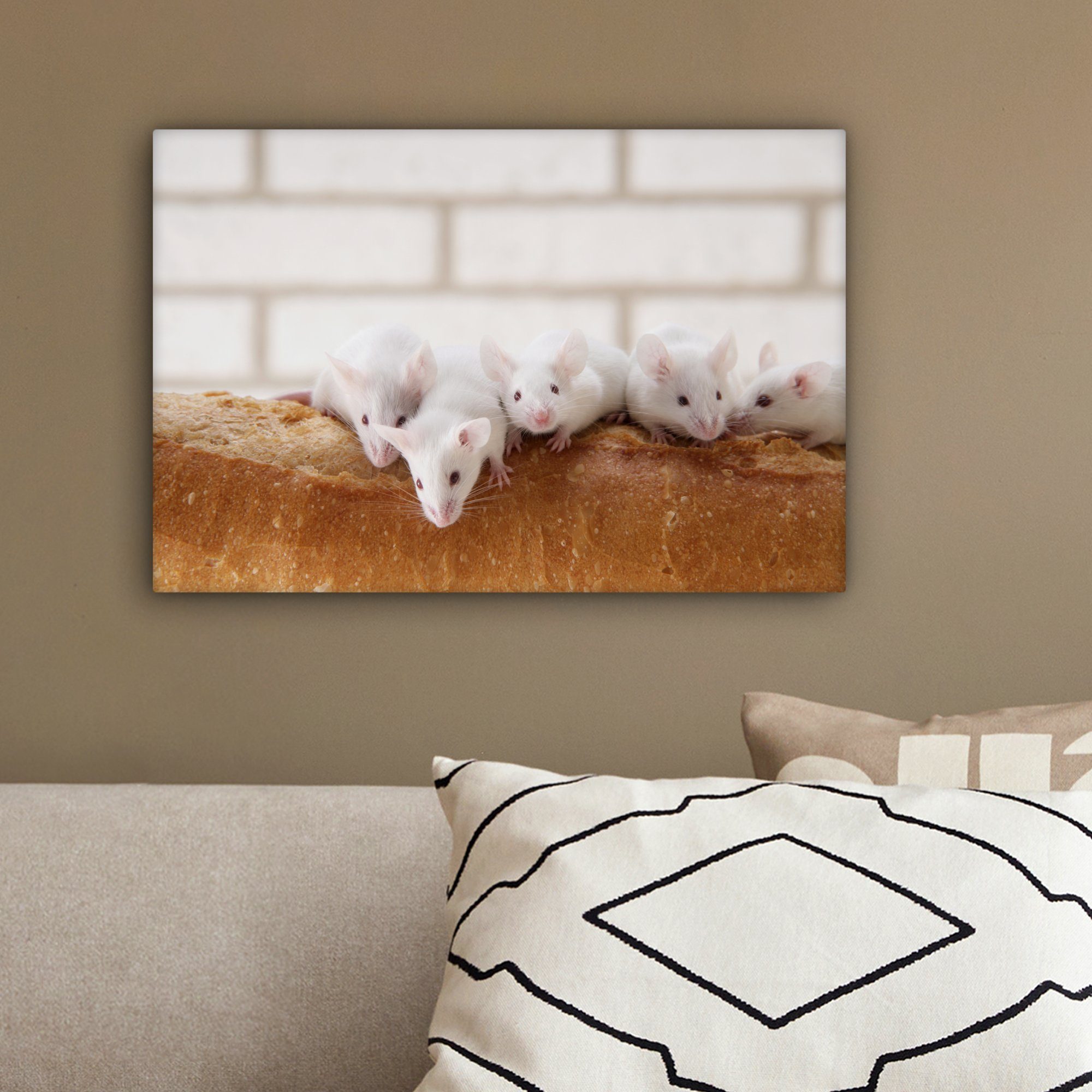 Leinwandbilder, St), Brot, Wandbild Wanddeko, Aufhängefertig, einem 30x20 OneMillionCanvasses® cm Laib (1 Mäuse Leinwandbild auf