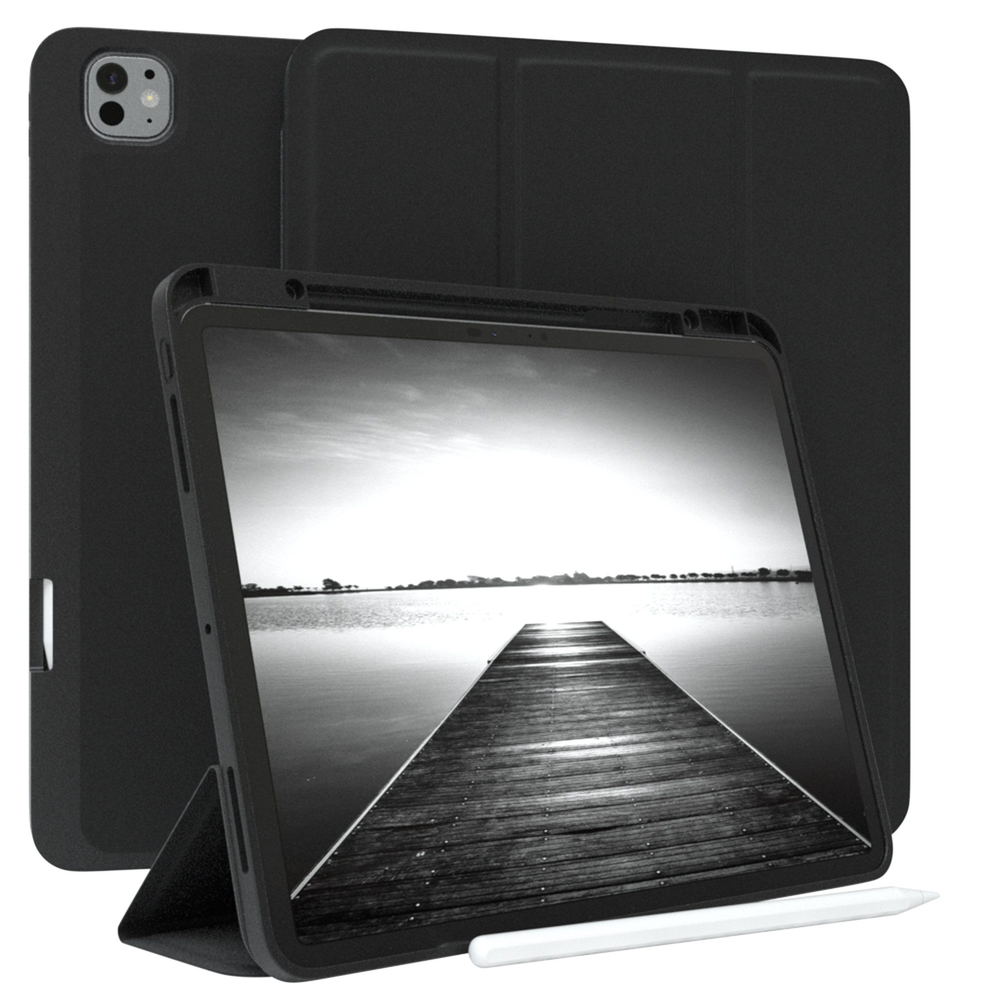 EAZY CASE Tablet-Hülle Penholder Smartcase für Apple iPad Pro 13 (2024) 13 Zoll, Hülle Schutzhülle mit Sleep Wake Up Funktion Etui zum Klappen Schwarz