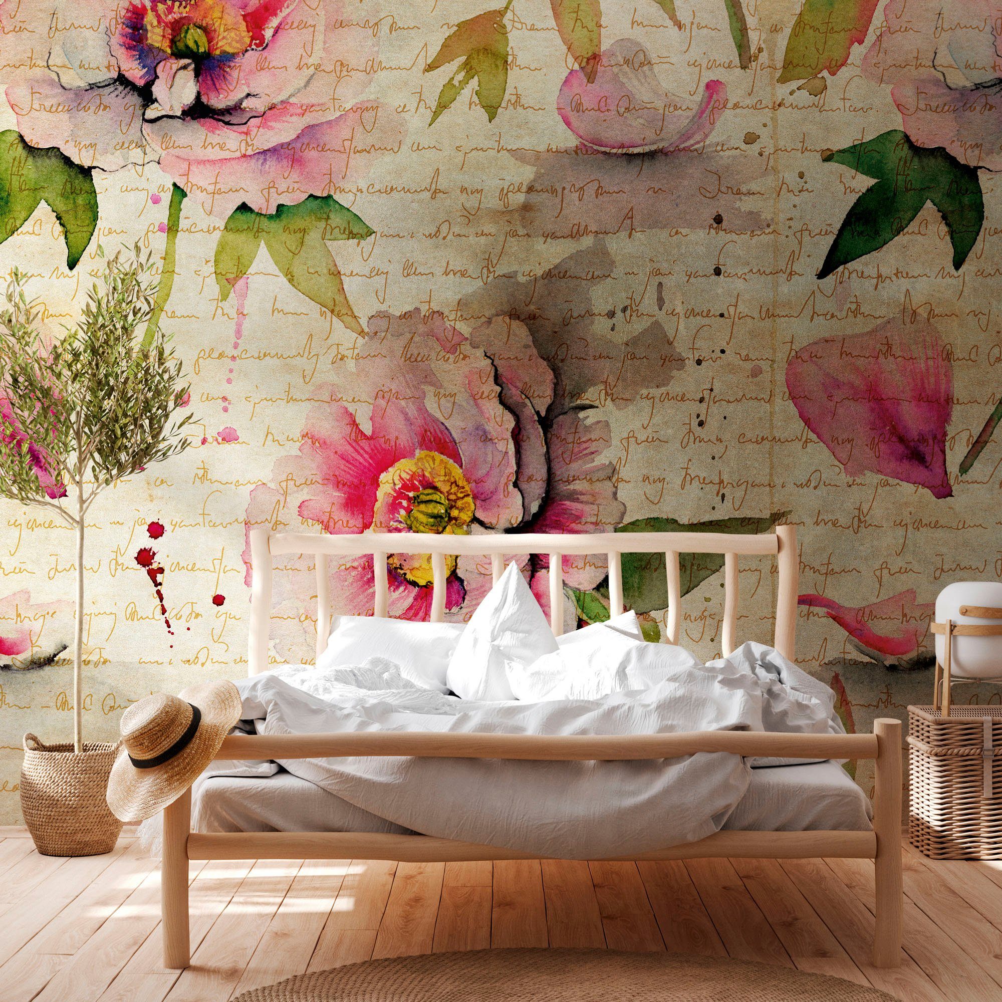 Rosa glatt, natürlich, Wall, geblümt, walls Vintage floral, Blume Fototapete Beige Grün Fototapete living Tapete The