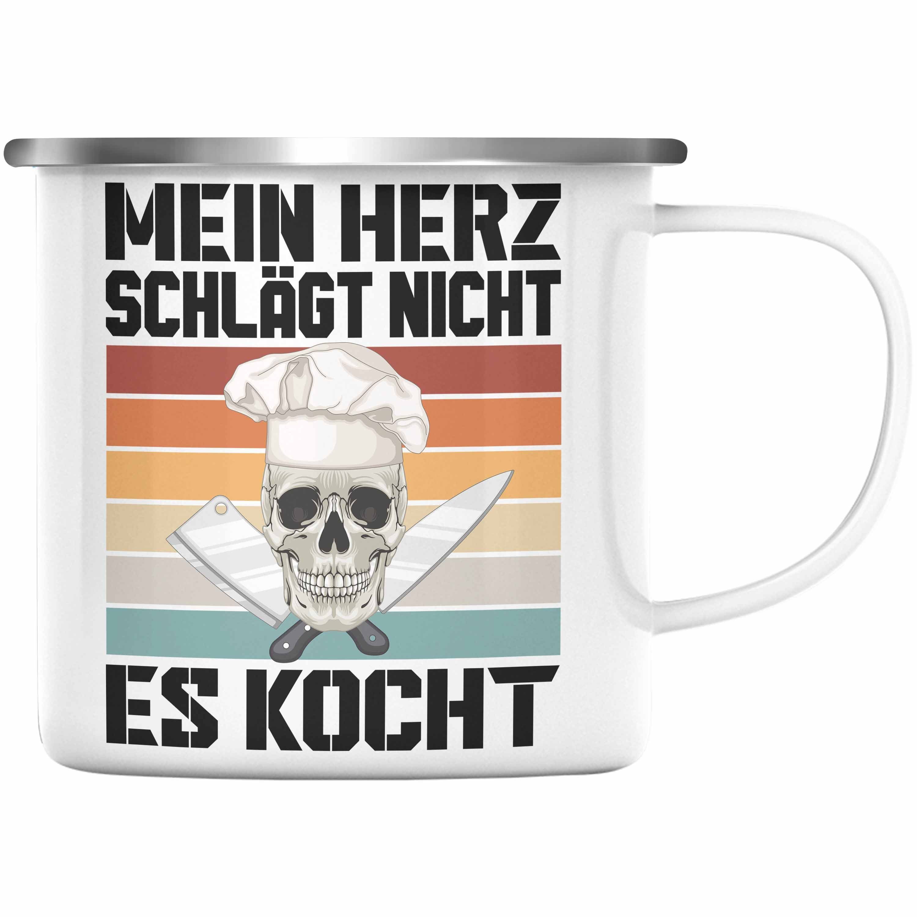 Trendation Thermotasse Trendation - Koch Geschenke Männer Emaille Tasse Lustig Geschenk für Koch Köchin Geschenkidee Silber