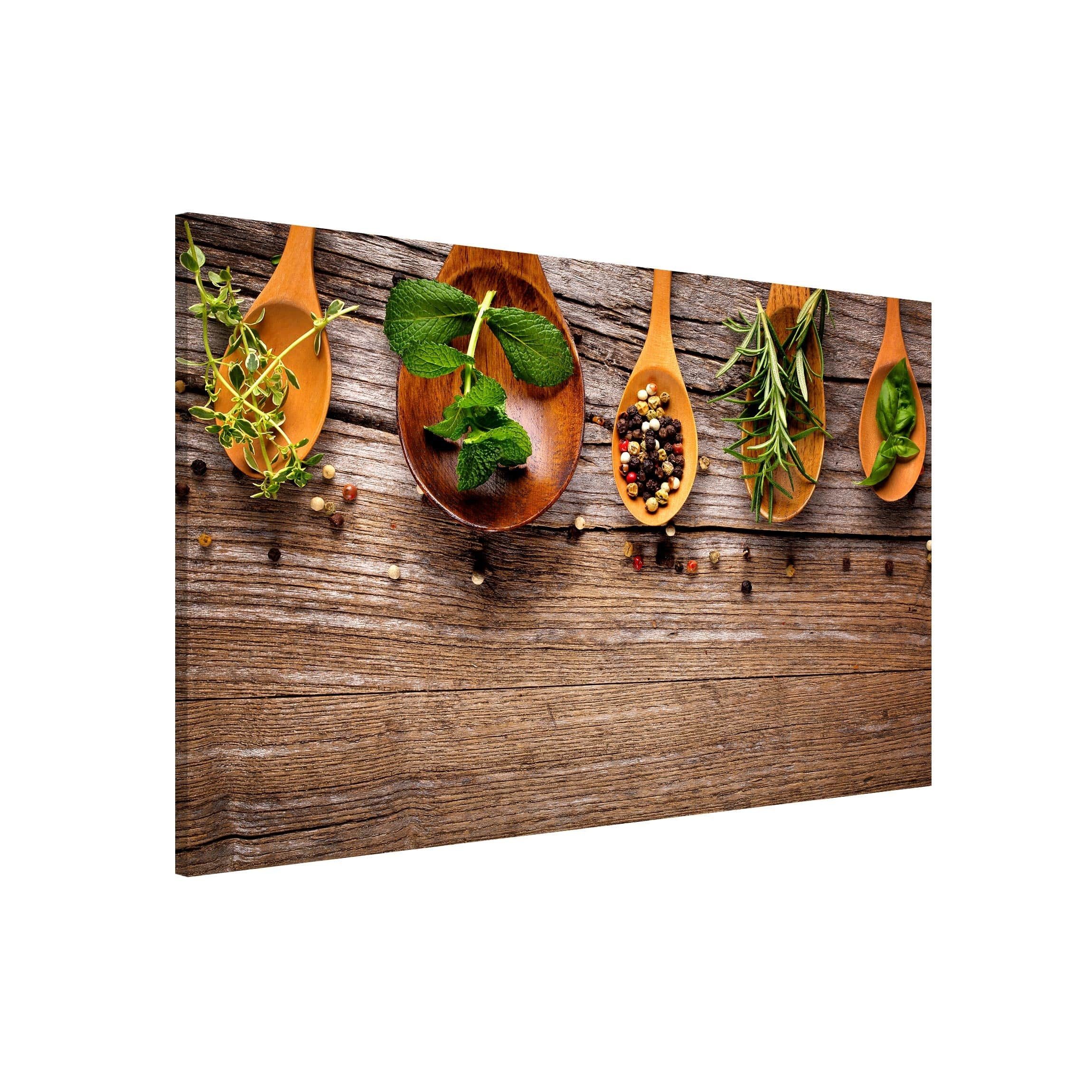 Bilderdepot24 Magnettafel Küche braun Kräuter und Gewürze, (1-tlg., Magnetboard Pinnwand für die Wand - metallische Tafel für Magnete), Magnetwand groß mit Motiv modern Memoboard magnetisch Querformat