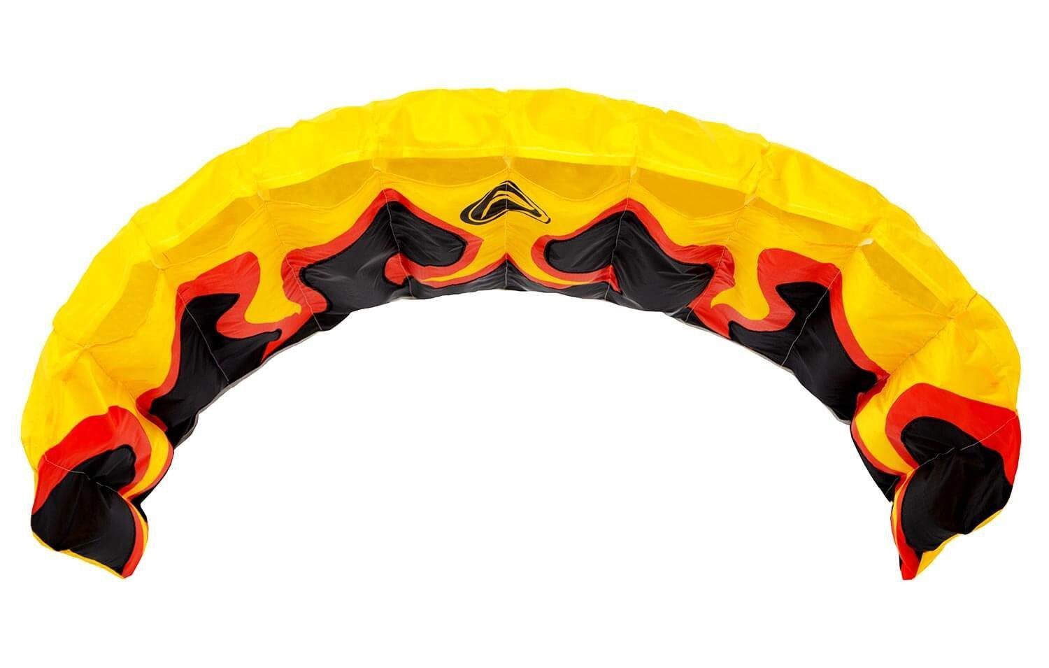 Wolkenstürmer Kite Paraflex Basic 1.7 Lenkmatte in vielen Farben - Ready to Fly 170 cm, (2-Leiner Parafoil Drachen Outdoor Flugset mit 25 m Leinen, 1-tlg), Flame Ready to Fly Stunt Kite für Einsteiger (Flamme) + ab 6 Jahren