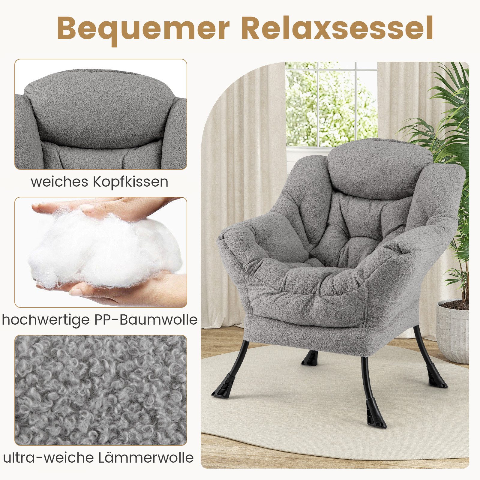 COSTWAY Relaxsessel (2-St), Ohrensessel gepolstert, mit Hocker günstig online kaufen