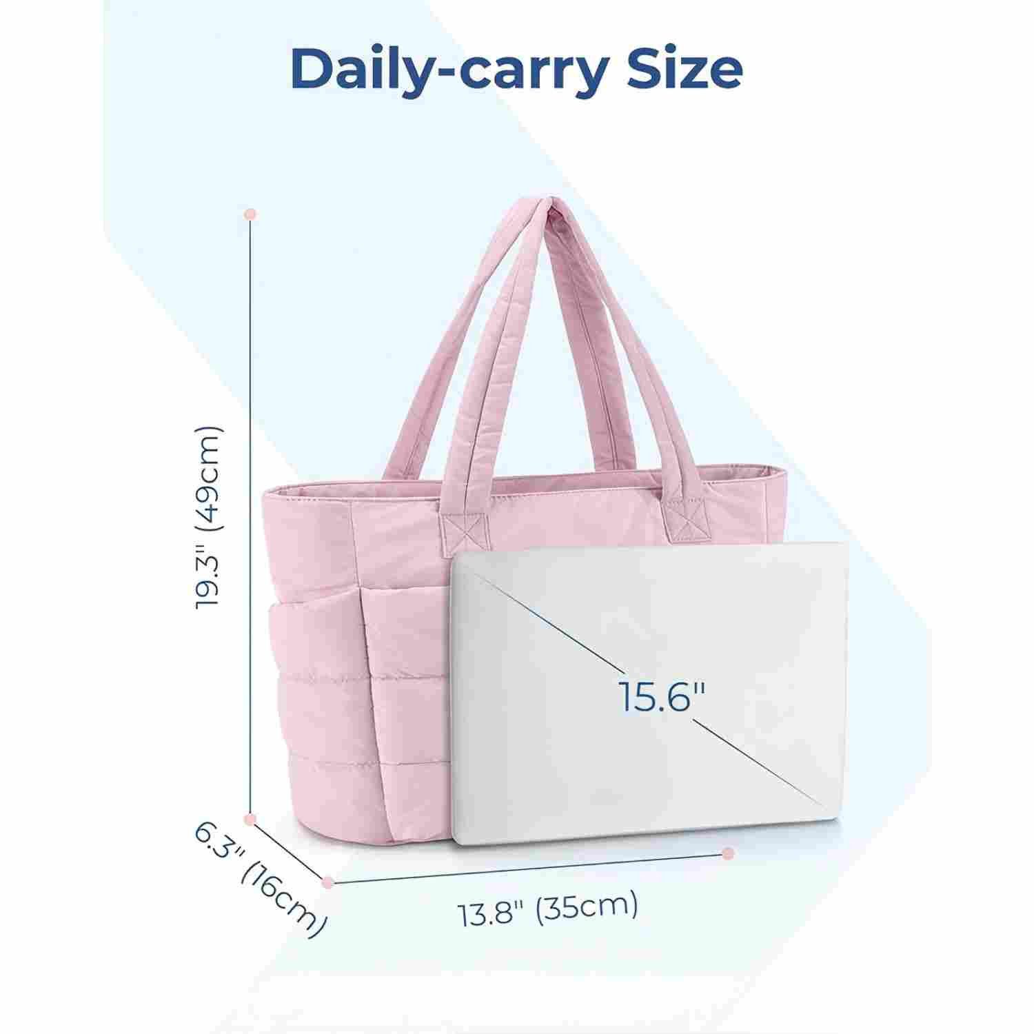 Toomoke Schultertasche Umhängetasche Handtasche gesteppte Tragetasche Messenger Laptop Tasche (Damen Puffer Tote Bag, Geräumige 20L Arbeitstasche für 15,6" Lapt – Bild 5 von 5