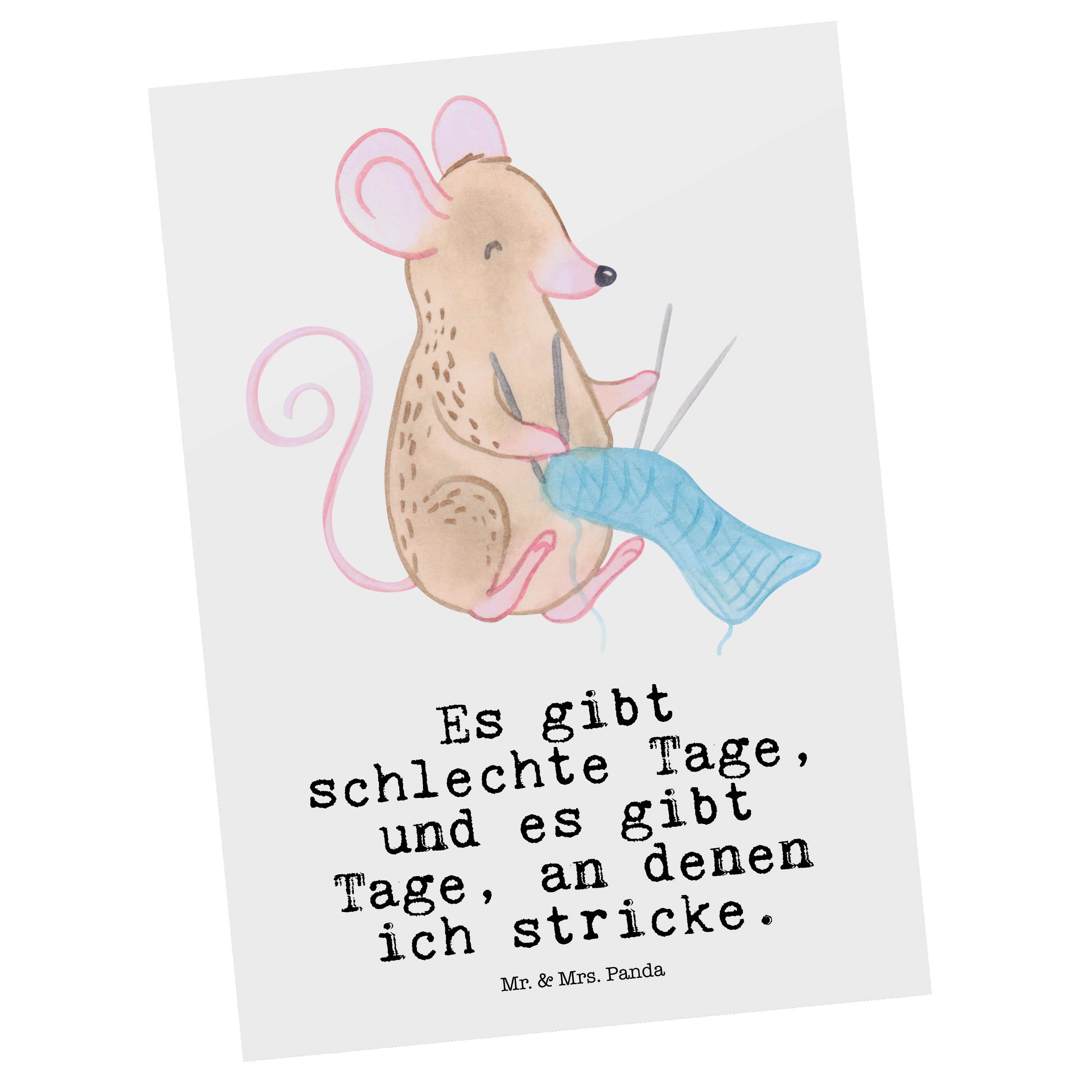 Mr. & Mrs. Panda Postkarte Maus Stricken Tage - Weiß - Geschenk, Einladung, DIY, Geschenkkarte | Grußkarten