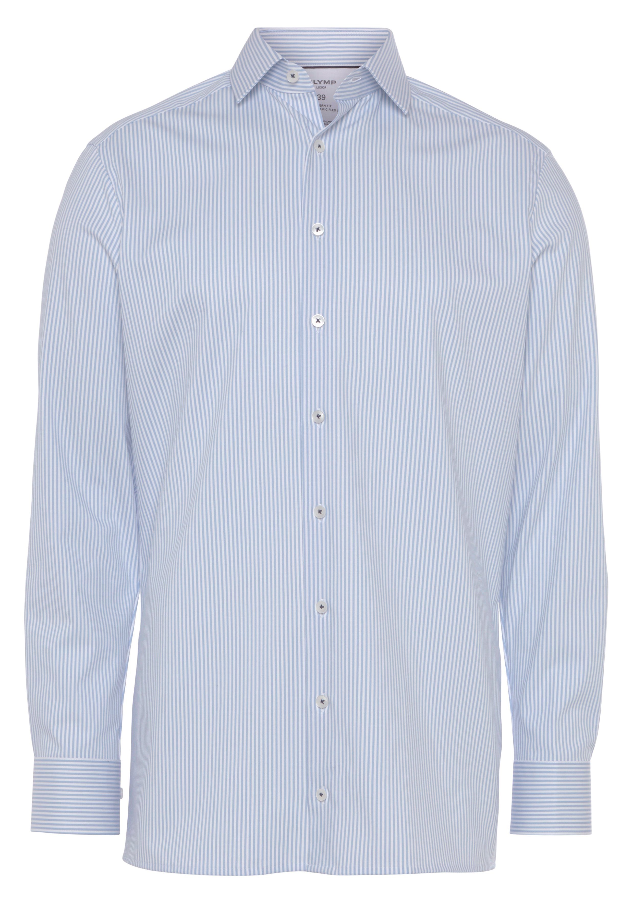 OLYMP Businesshemd Luxor modern fit Comfort Stretch bleu weiß | Klassische Hemden