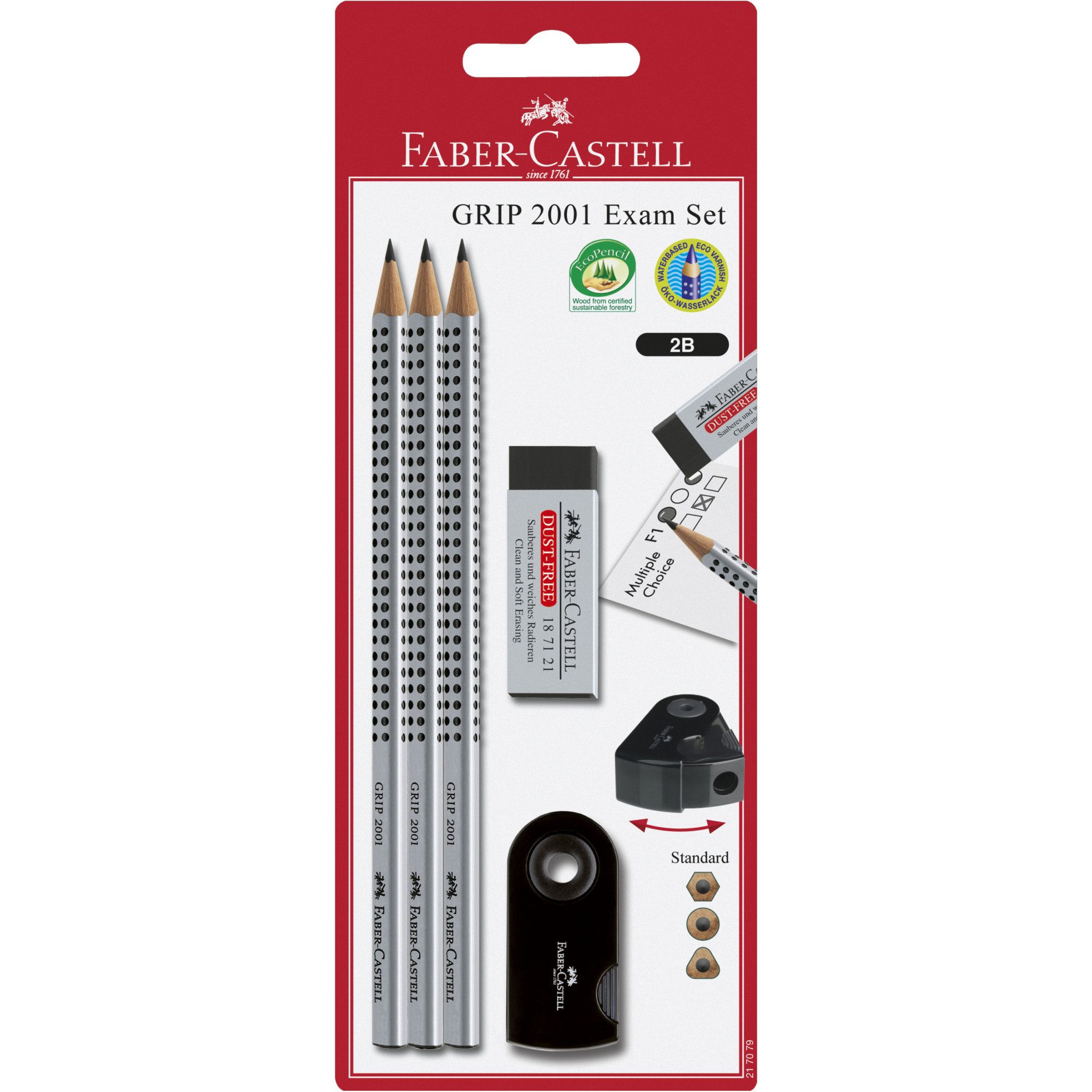 Faber-Castell Bleistift Faber Castell Bleistift Grip 2001 EXAM 2B silber Spitzer