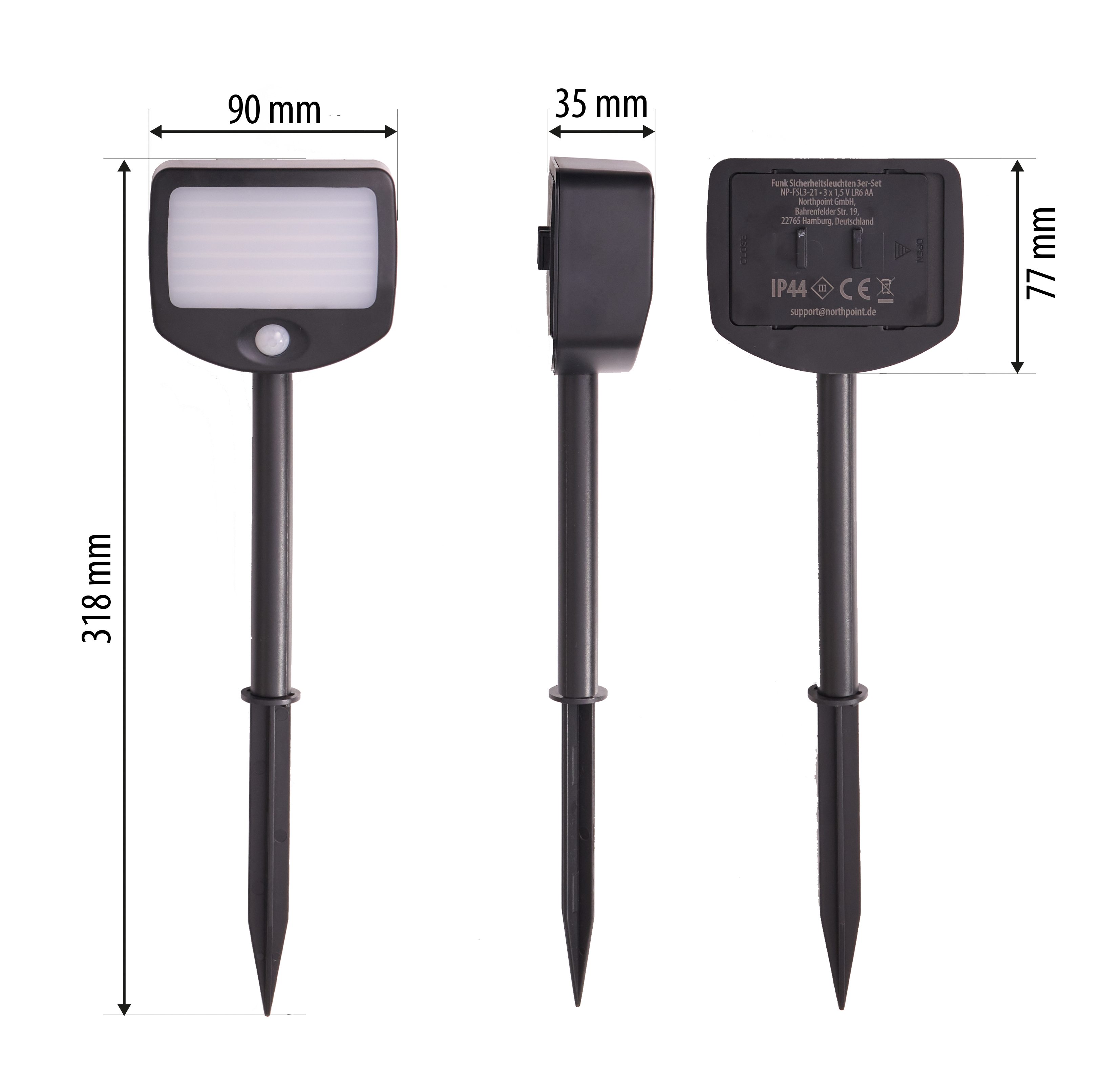 Northpoint Bewegungsmelder LED Batterie Strahler Fluter Sicherheitsleuchte 3er Set mit Funk