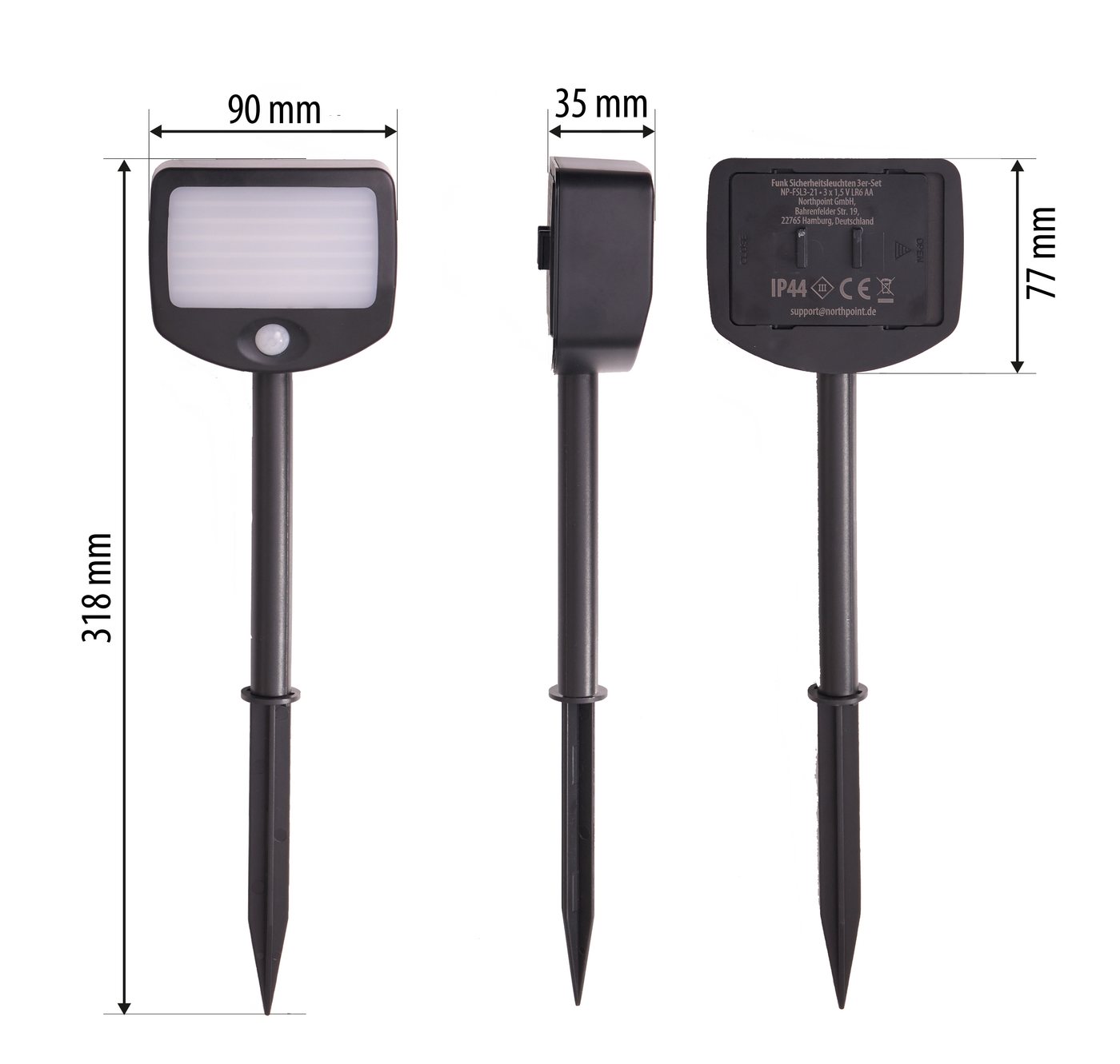Thumbnail - Northpoint Bewegungsmelder LED Batterie Strahler Fluter Sicherheitsleuchte 3er Set mit Funk