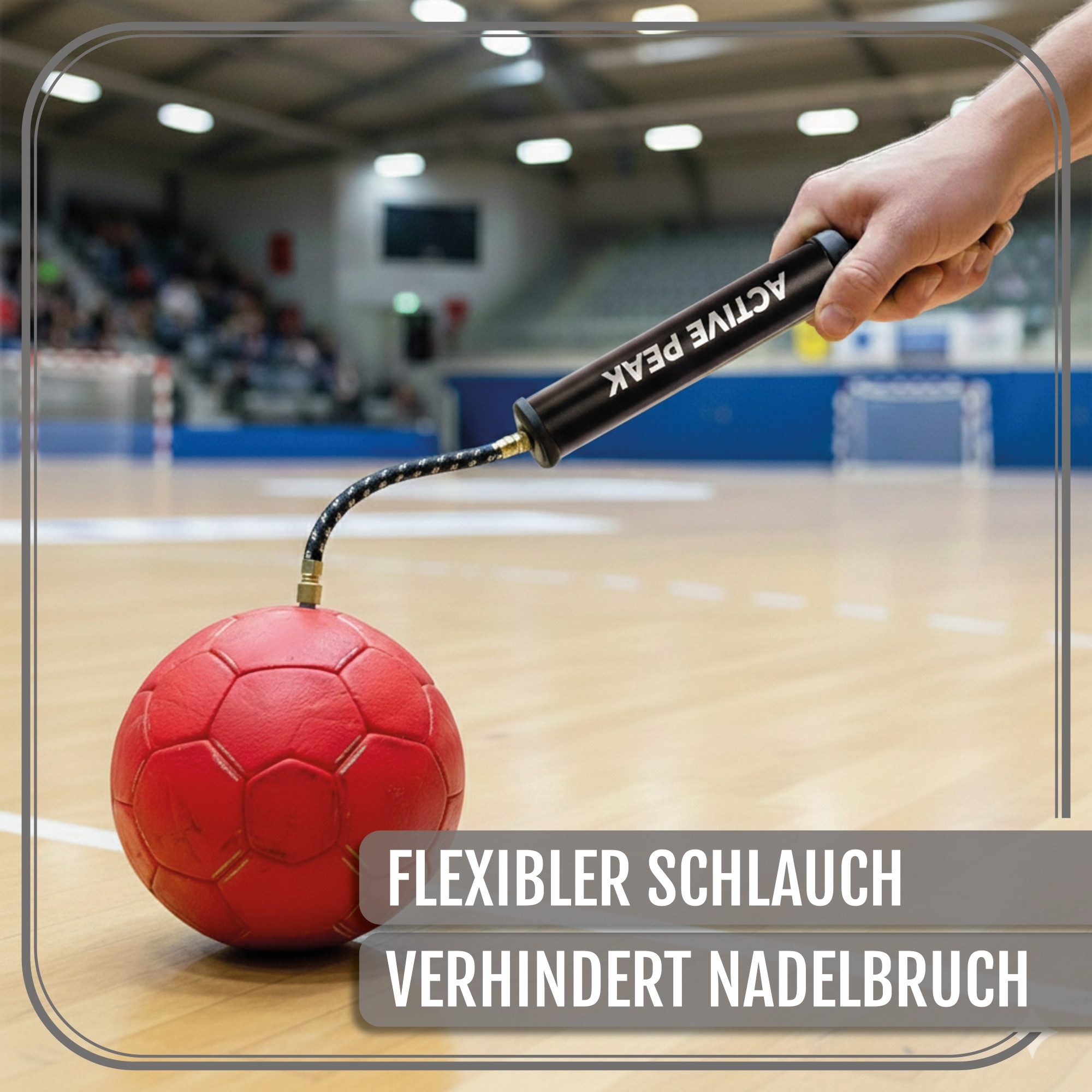 Active Peak Luftpumpe Profi Ballpumpe mit Zubehör (Kompakte Fußballpumpe inkl. Metallnadeln & Adaptern, All-in-One Set mit flexiblem Schlauch) – Bild 5 von 5