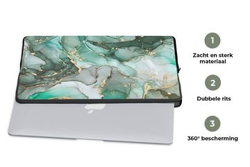 MuchoWow Laptop-Hülle Gold - Marmor - Grün - Luxus - Marmoroptik - Grau 13.3 Zoll, Laptopsleeve, weiches Innenfutter zum Schutz Kratzern, Laptoptasche