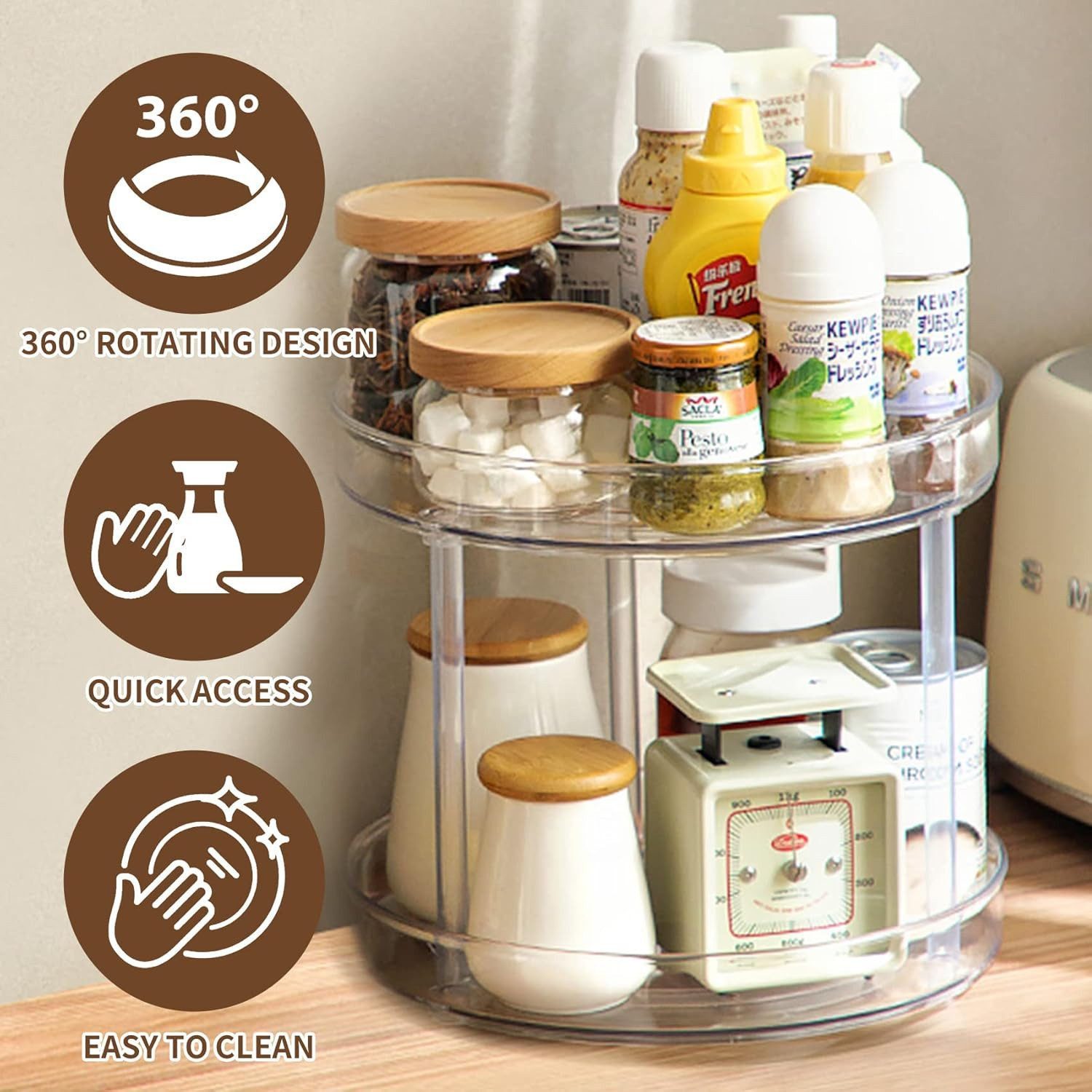 SURFOU Gewürzregal 2 Ebenen Drehteller Organizer, 360° Kühlschrank Drehplat günstig online kaufen