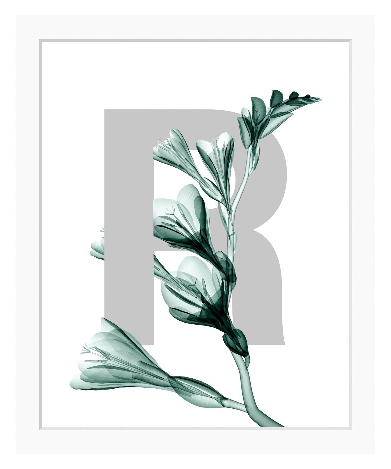 queence Bild RFlower, Buchstaben, Blätter, gerahmt, Blume