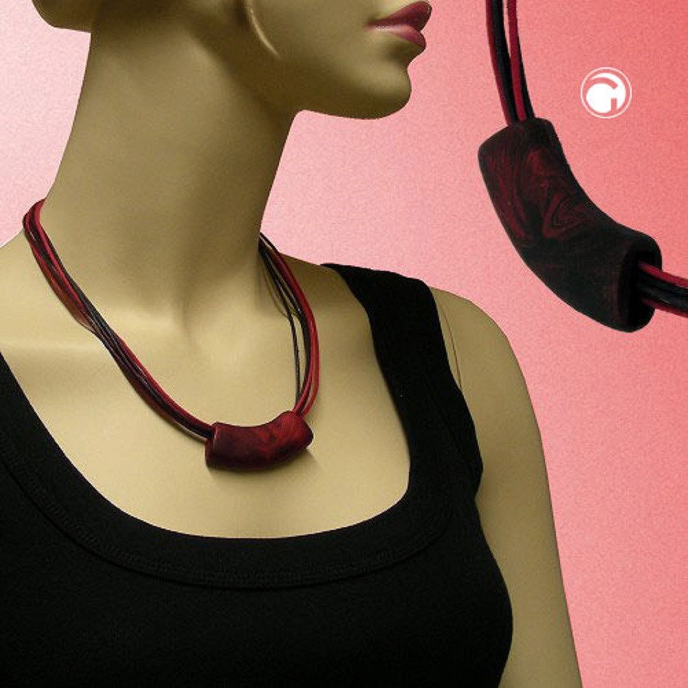 unbespielt Collier Rohr flach gebogen rot metallic marmoriert matt Kunststoff 45 cm, Modeschmuck für Damen