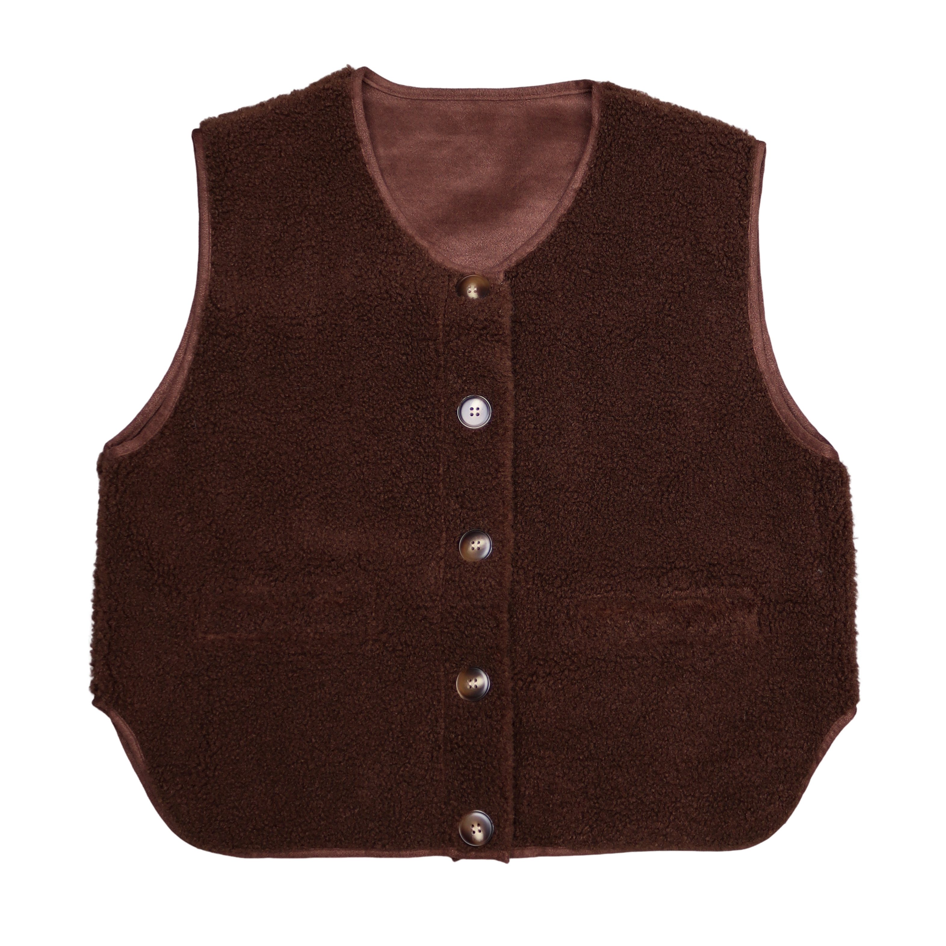 MIRROSI Plüschweste Damen Teddy Weste Plüsch – ärmellose Kuschelweste mit Knopfleiste (One Size – passend ca. für Größe 38, 40 und 42) weich & warm – 2 Seitentaschen