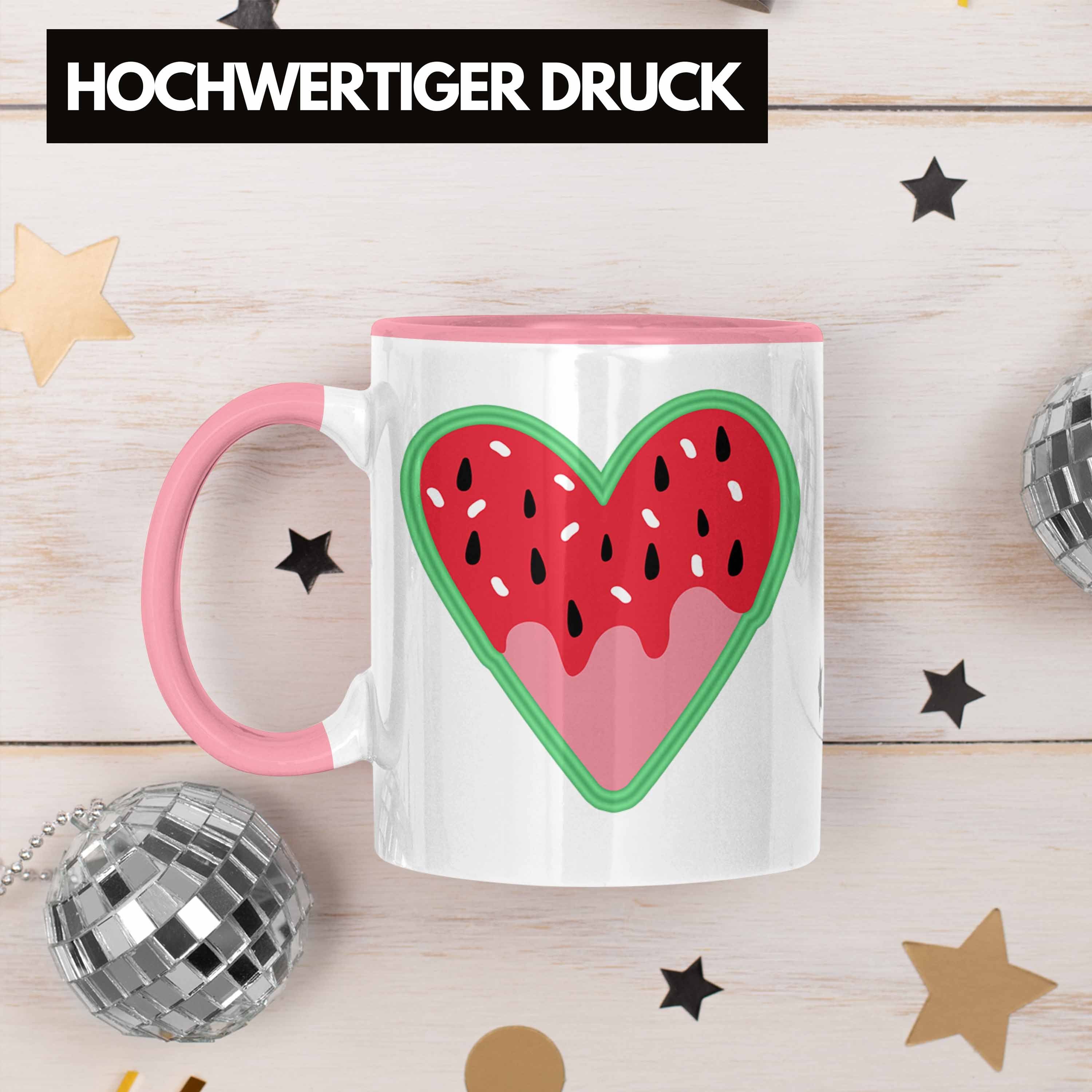 Melone Geschenkidee Grafik Trendation - Tasse Melonen-Liebhaber Tasse Rosa Sommer Geschenk Trendation Herz