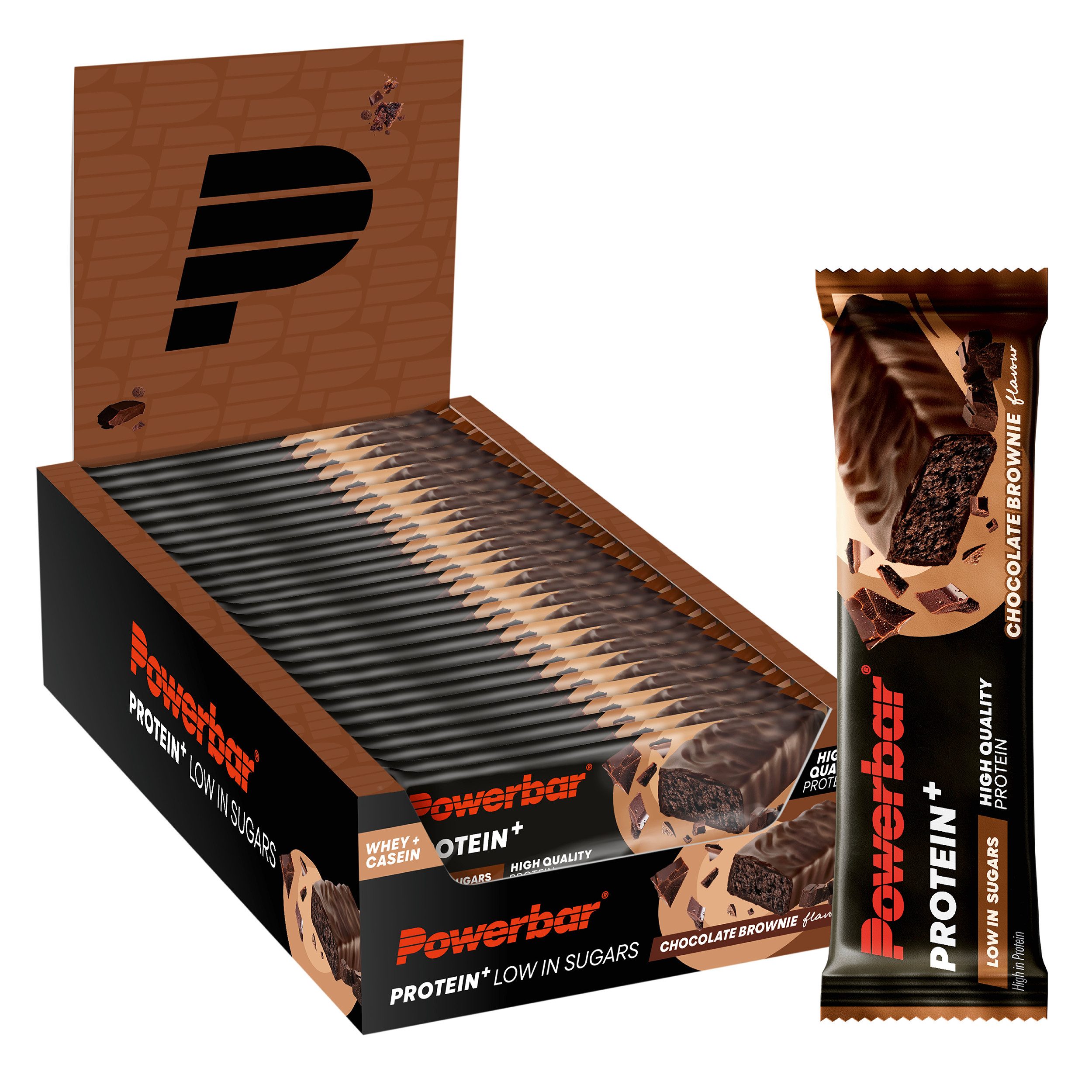 PowerBar Protein Plus Low Sugar Chocolate-Brownie 30x35g Fitnessriegel Riegel, 30 er Display à 30 St., 1050 g, Hochwertiges Eiweiß, bis zu 11 Gramm