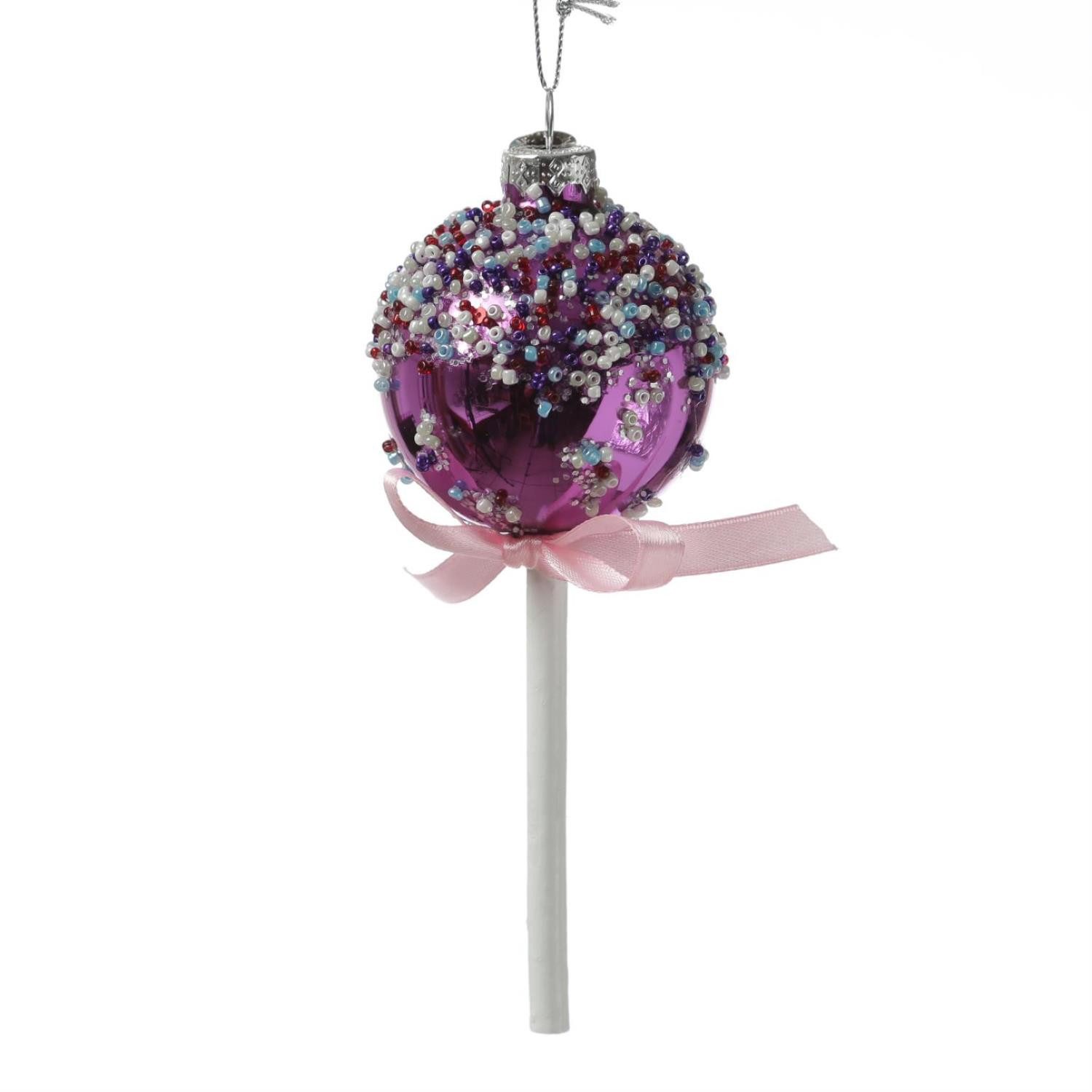 MARELIDA Christbaumschmuck Weihnachtsbaumschmuck Lolli Cake Pop mit Perlen Glas H: 16cm lila
