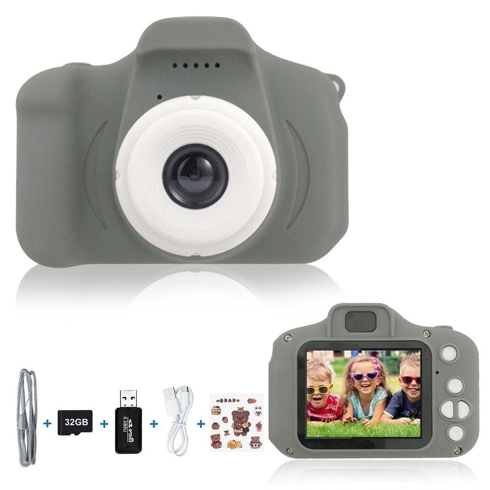 Tadow Kinder Kamera,mit 2.0-Zoll,Cartoon-Aufkleber,1080P HD 32GB,USB Sofortbildkamera