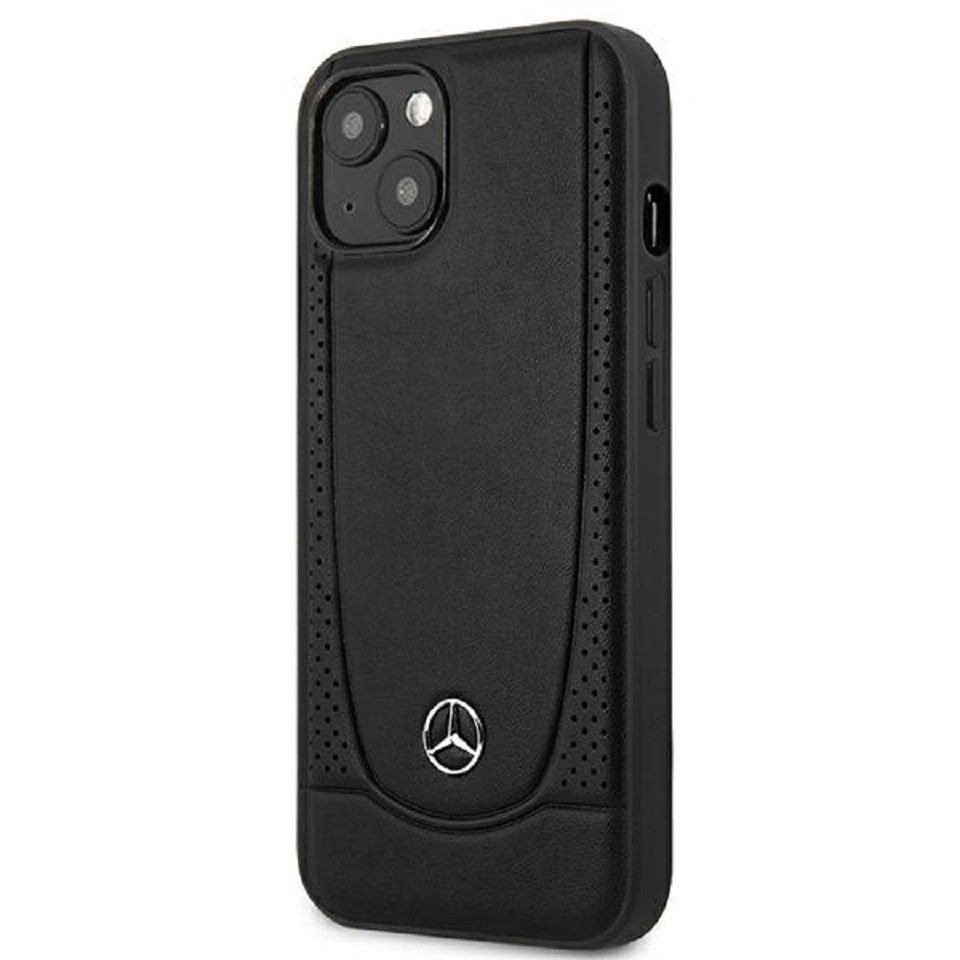 Mercedes Handyhülle Case iPhone 15 Plus Echtleder schwarz Stern Logo 6,7 Zoll, Kantenschutz